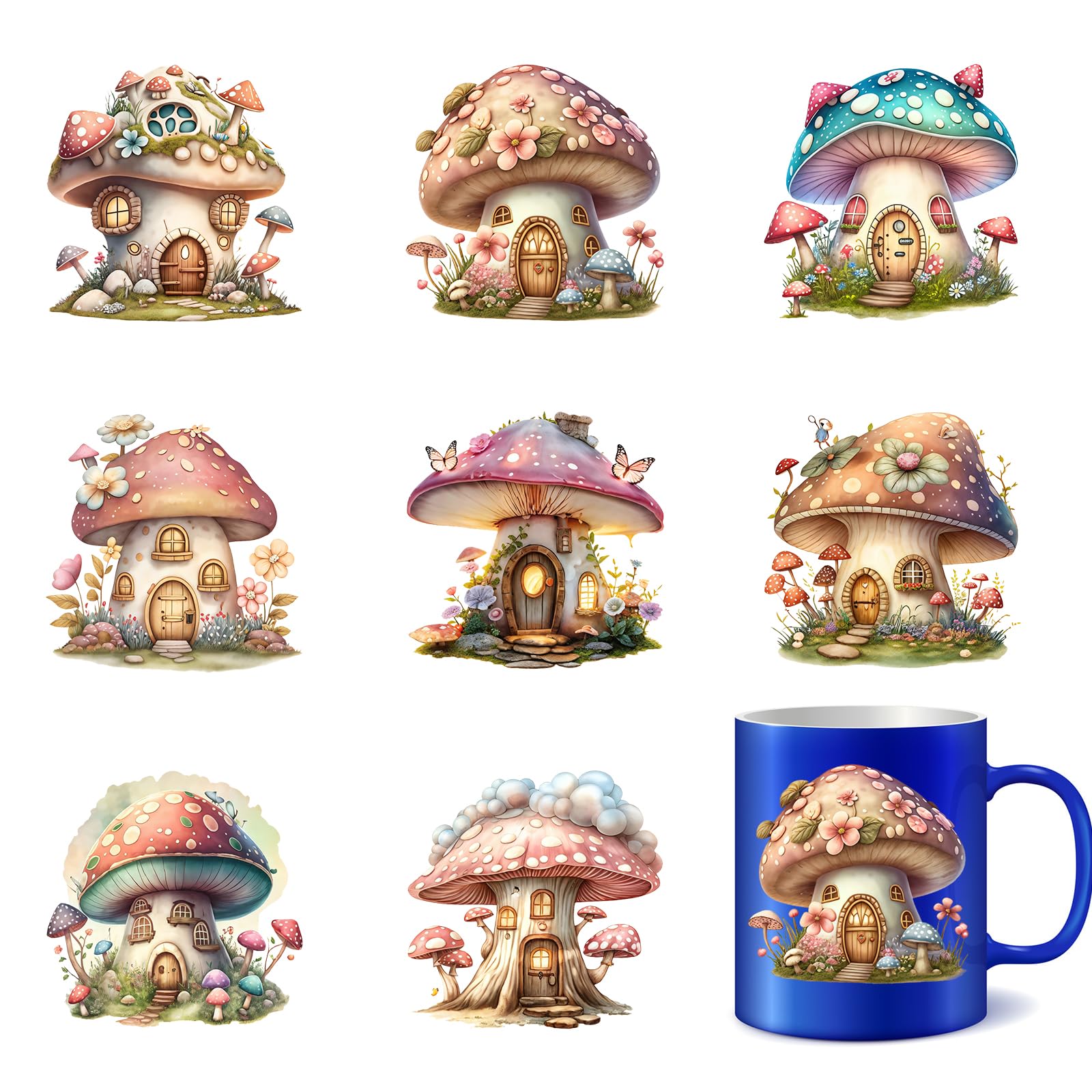 Yqtwlkjic Multicolor 8Pcs Merry Christmas Mushroom House Uv Dtf Cup Wraps Transfer Waterproof Sticker For Glass Cups Furniture Craft Diy Crafts，Rub On Transfer Stickers For Diy Water Bottle Laptop Decal Wood Car
