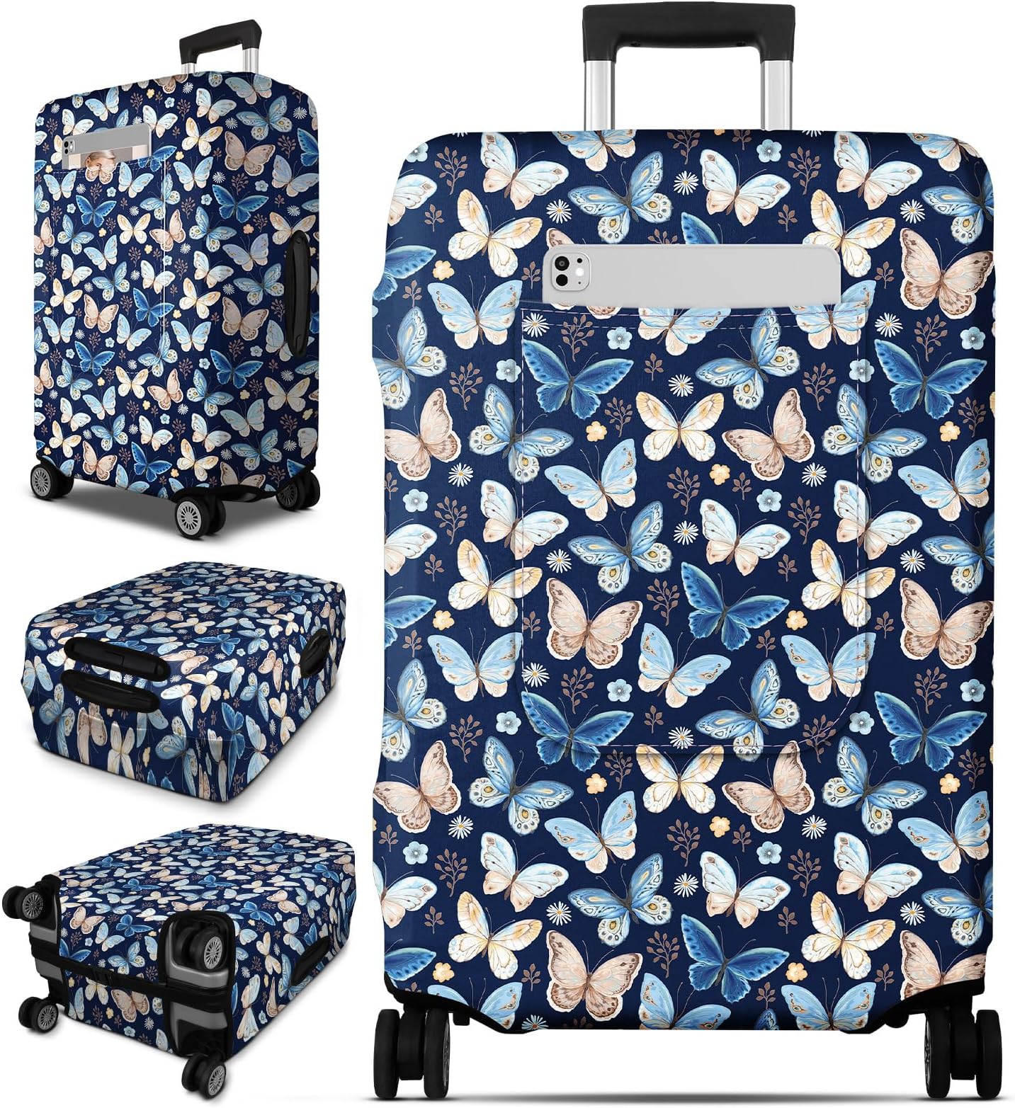 Luggage Cover for Suitcase Tsa Approved Protector - Luggage Sleeve Large Suit Case Cover Travel Stretch Baggage Case Protective Washable Fit 21-23 Inch Blue Butterfly S