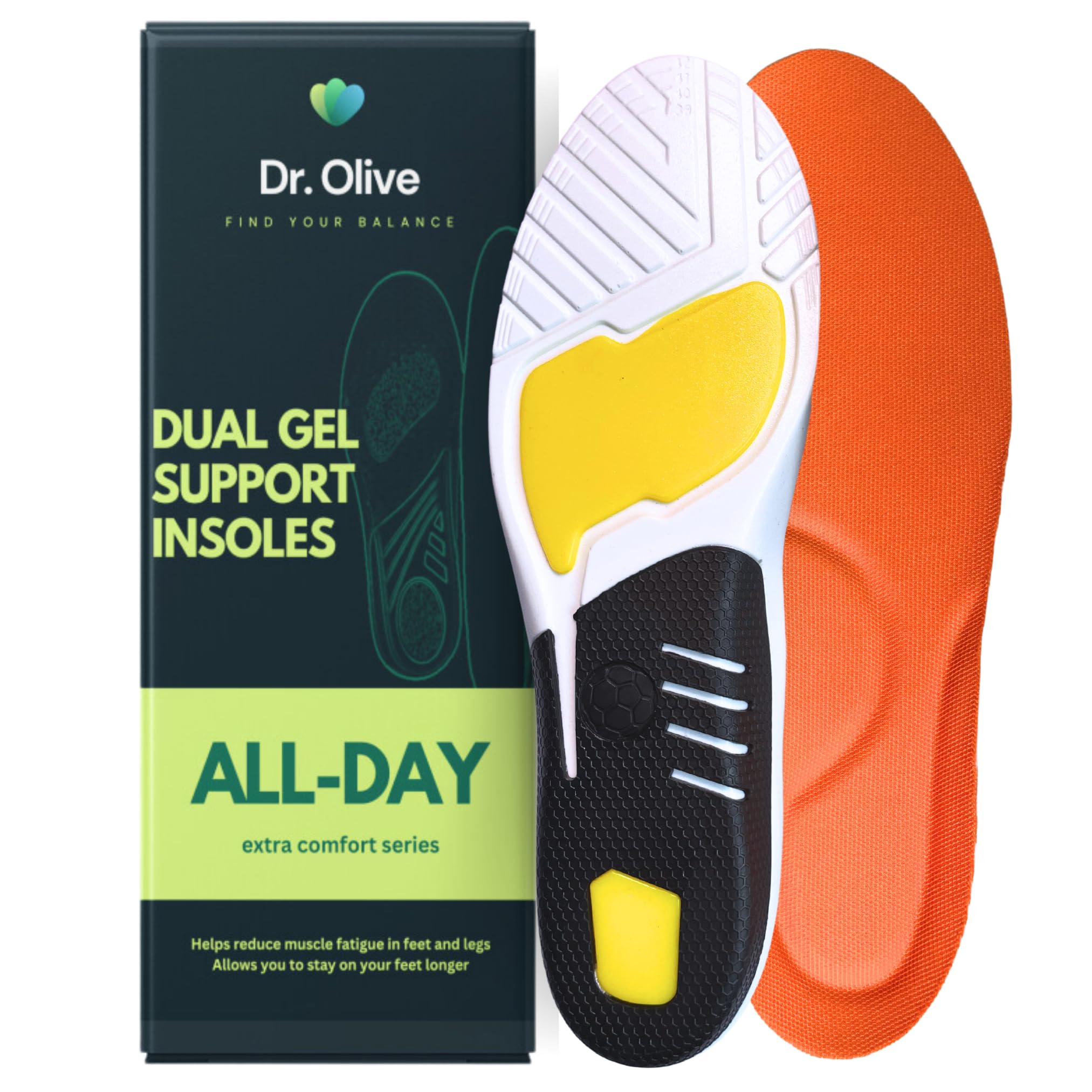 Dr. OliveOrthopaedic Insoles – Multi-Benefit Support for Heel (Large - 9 to 11 UK), Knee, and Foot Pain, Ideal for Flat Feet with Advanced Arch Support and Memory Foam