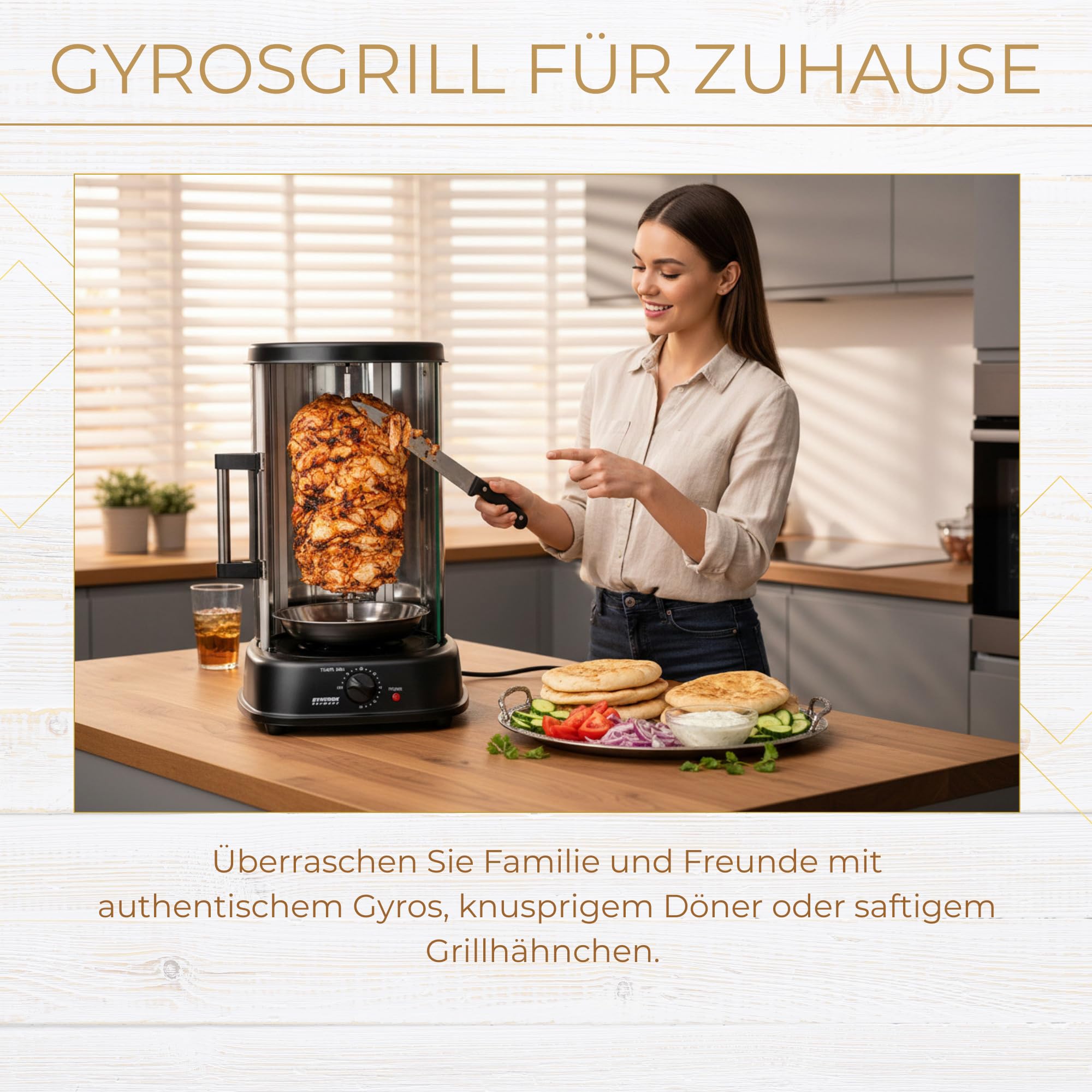 Syntrox Germany Dönergrill Hähnchengrill Gyrosgrill mit Glastür Rotissiere Gyros Kebab RO-1500W-21L BSS