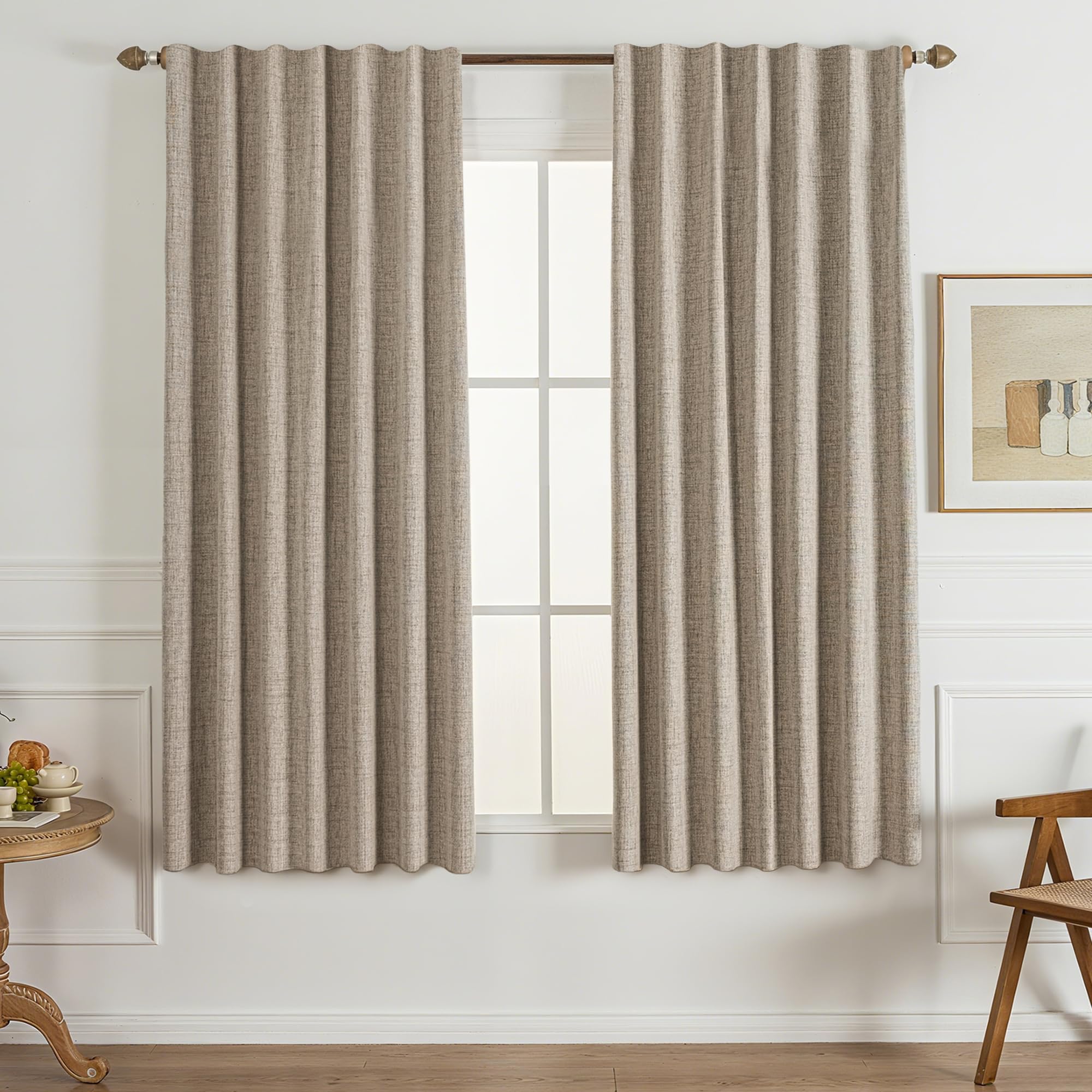 Gleantdeco Vorhänge mit Kräuselband Blickdicht Thermo Vorhang für Schlafzimmer Wohnzimmer Fenster Plisseé Leinenoptik Verdunklungsvorhänge 2er Set
