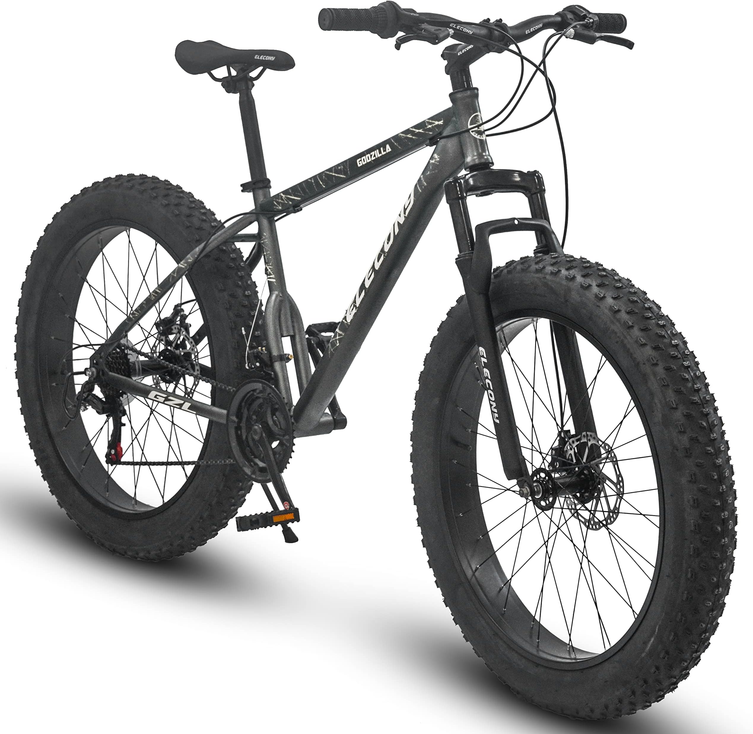 Elecony Nunu-T100 20 Inch Fat Tire Bike Youth Full Shimano 7 Speed Mountain Bike, Boys Girls Front Suspension Fat Tire Bicycle, Dual Disc Brake , High-Carbon Steel Frame, Mountain Trail Bike, Beach Bicycle