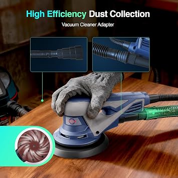 Brushless Random Orbital Sander, 350W 10000 RPM Electric Sander with 125mm&150mm Sanding Pad, 7 Variable Speeds, 20pcs Sandpapers Brushless Sanders for Sanding and Polishing, Carrying Case