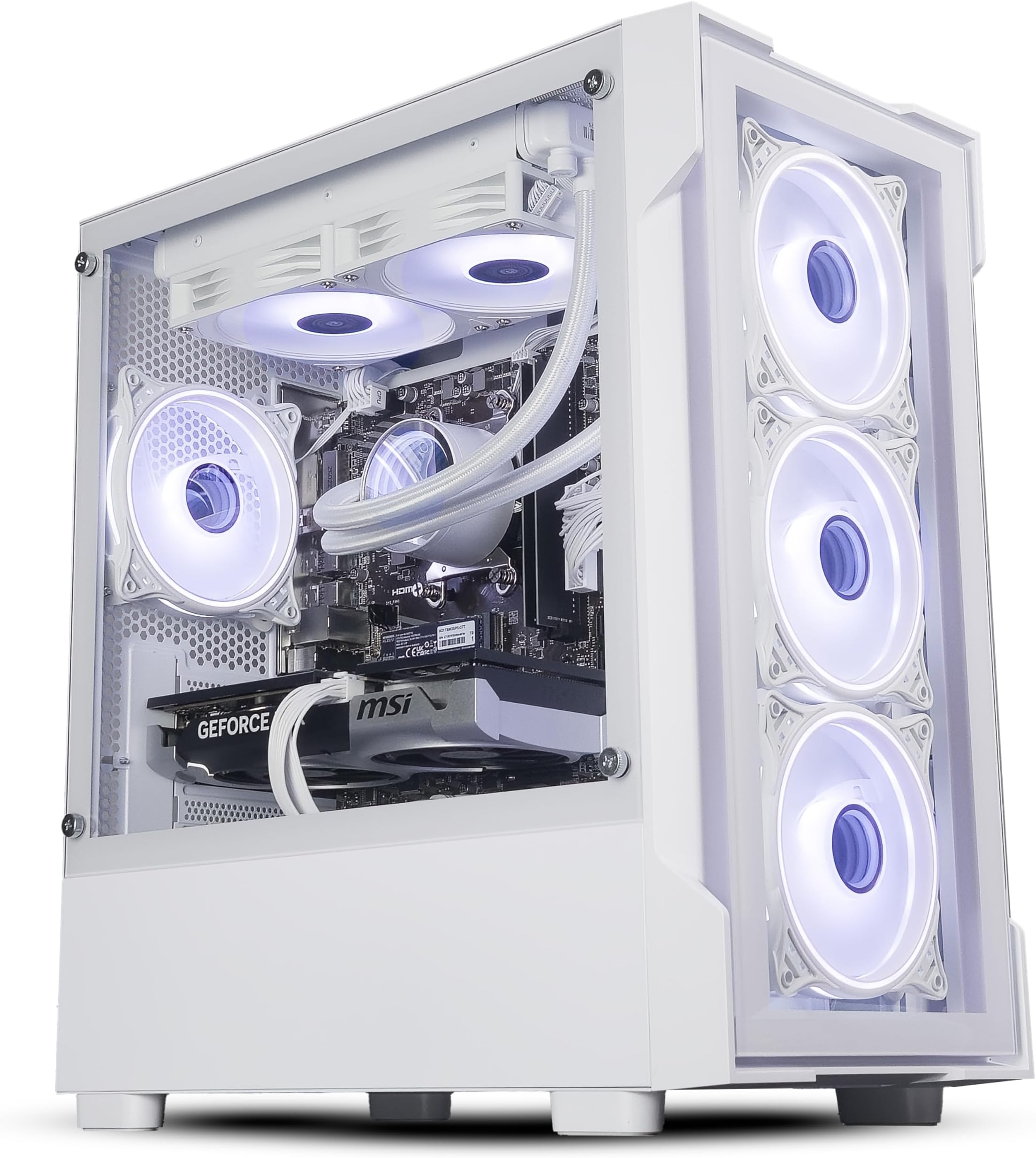 – ionz Gaming PC Desktop | Intel i5-12400F | NVidia RTX 5070 | 16GB RAM | 1Tb NVME SSD | 240mm AIO | 650W 80+ PSU | Windows 11 | WiFi - Tornado- White 007 First Light RTX 50 Series Bundle