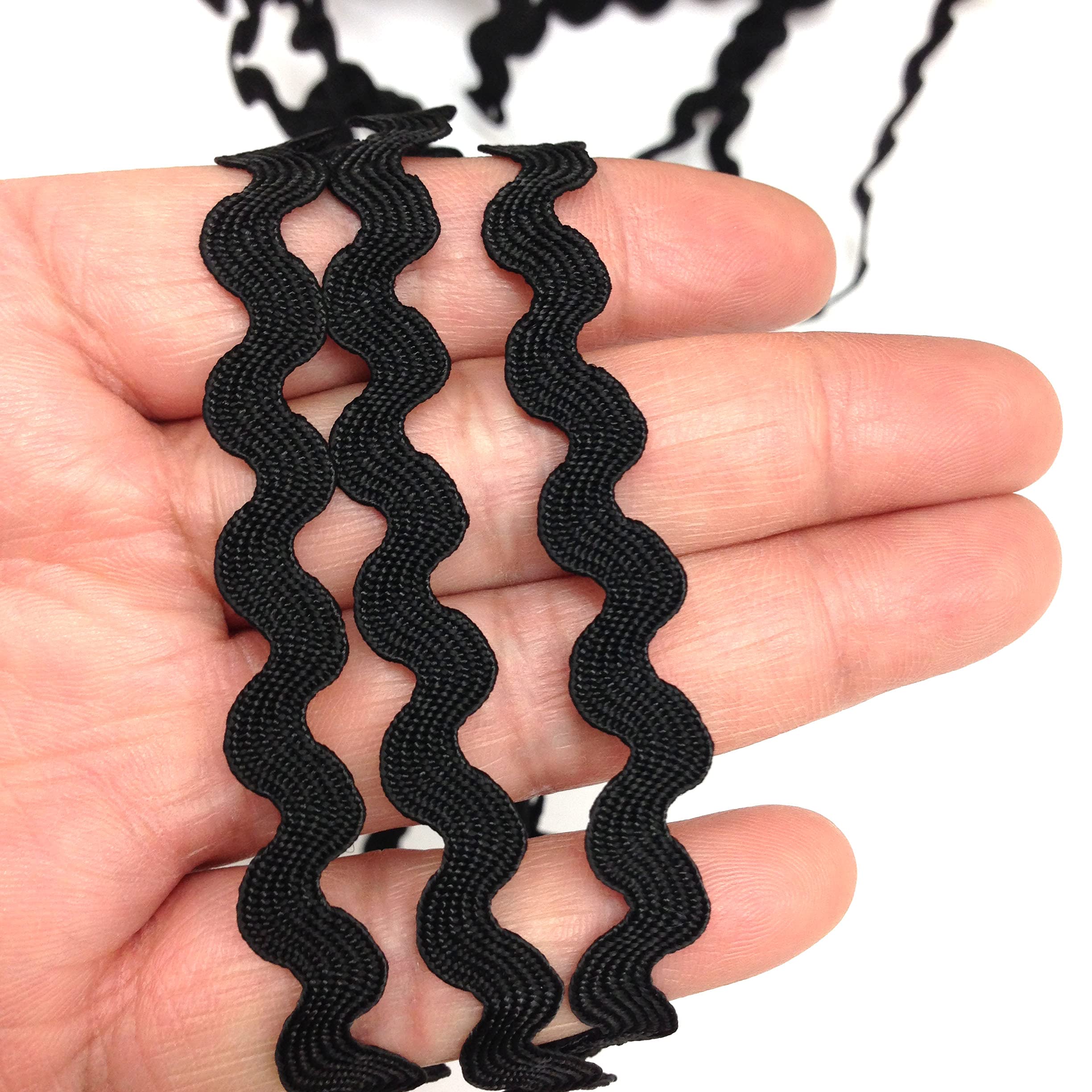 PEPPERLONELY 25M (27.3 Yards) 5mm Black Wave Bending Fringe Trim Ribbon for Clothes Dress Sewing Flower Making Home Party Wedding Decoration Lace Ribbon Craft Supply