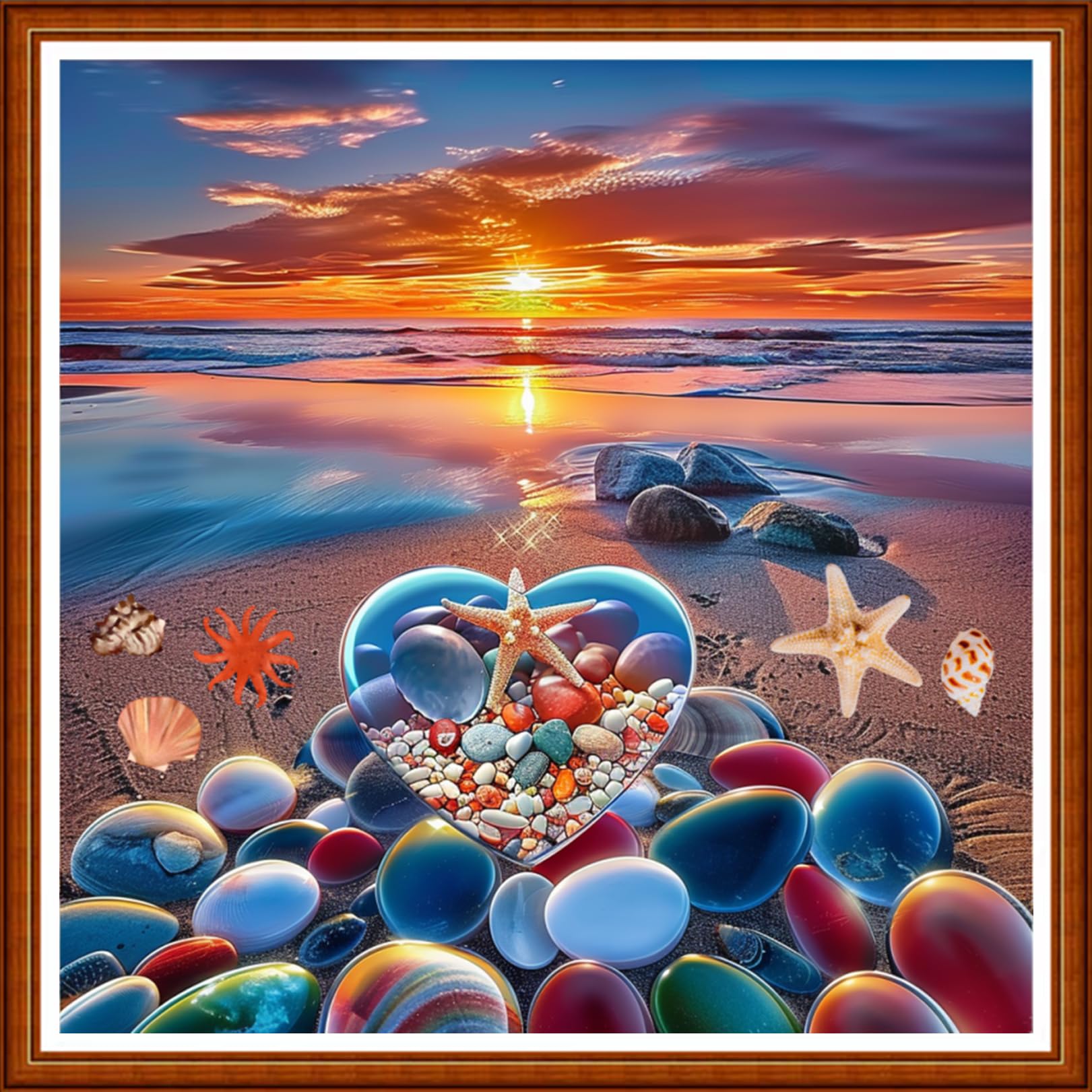 Joyhoor Stamped Cross Stitch Kits for Beginners Needlepoint Kits for Adults Embroidery Kits 11CT Counted Cross Stitch Kits Printed Embroidery Pattern-Beach Love 18x18 inchs