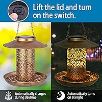 Vista 4 de Ottsuls Comedero solar para pájaros para colgar al aire libre, farol de jardín de cardenales salvajes de metal con gancho en S, comedero