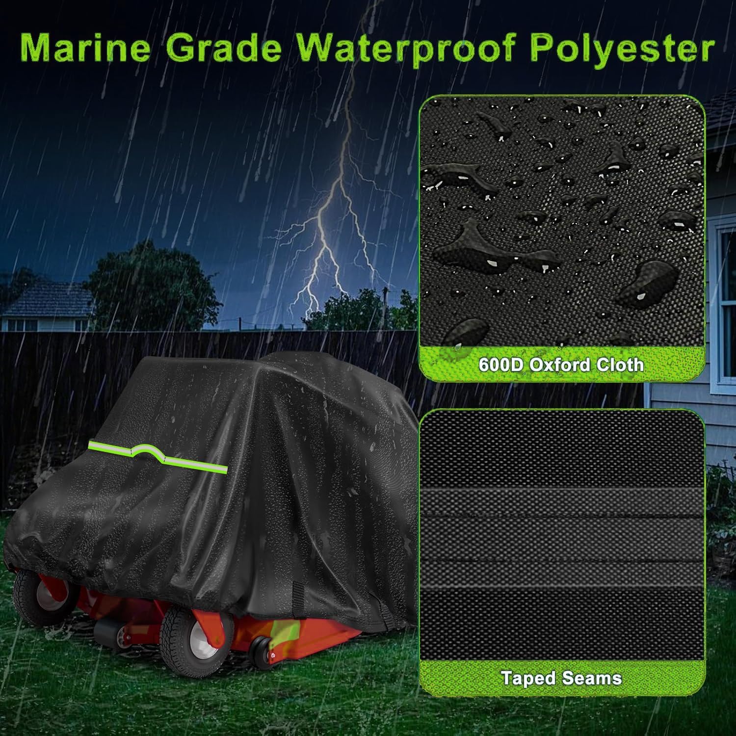 Outdoor Zero-Turn Mower Cover- Waterproof Heavy Duty 600D Oxford,UV Protection, Universal Fit with Drawstring & Cover Storage Bag,Mower Protector for Decks Up to 60"​