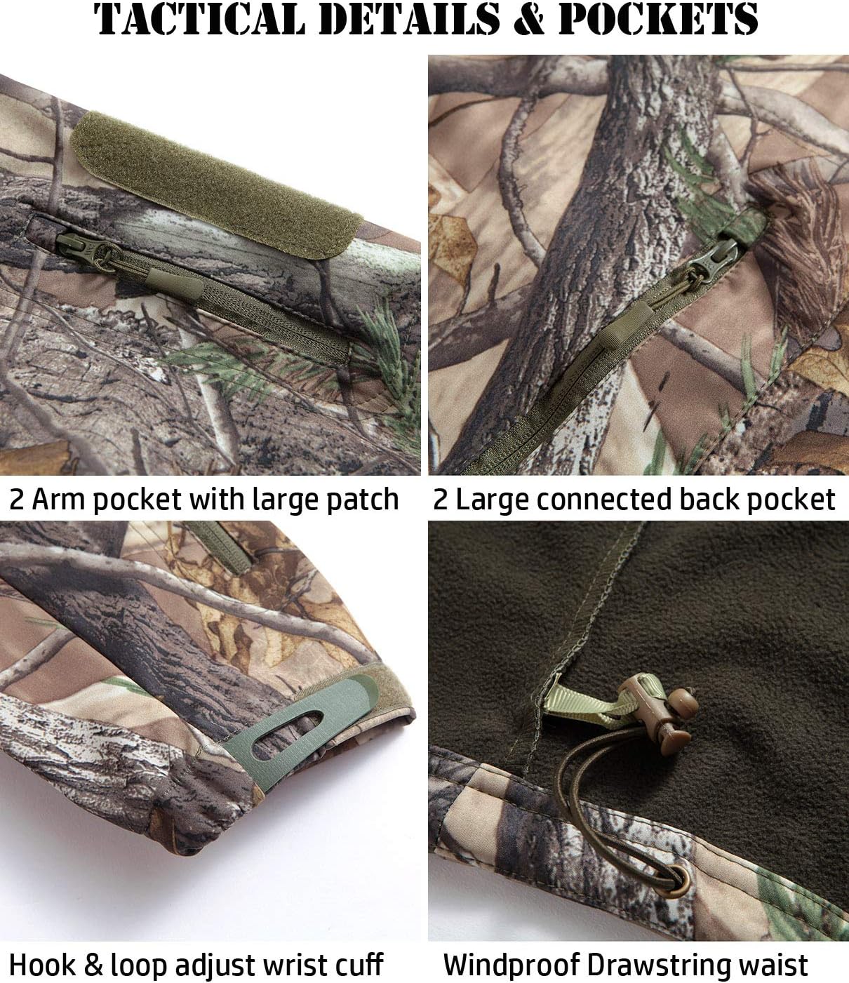 ReFire Gear Men's Soft Shell Military Tactical Jacket Outdoor Camouflage Hunting Fleece Hooded Coat - Image 6