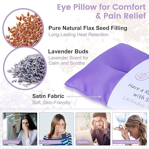 Miniatura 2 de SUZZIPAD Almohadas de ojos de lavanda para relajación con aromaterapia, máscara de ojos ponderada para dormir, meditación, compresa ocular caliente