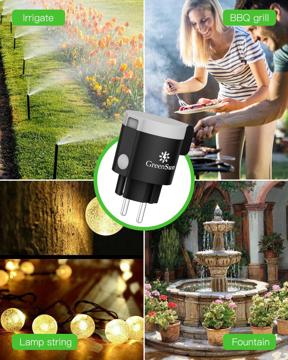 GreenSun Presa Smart Esterno - 4PCS Smart Life APP Telecomando Temporizzata Programmabile 16A Misuratore Di Consumo Elettrico Prese WIFI Compatibile con Alexa/Google Home IP44 Impermeabile