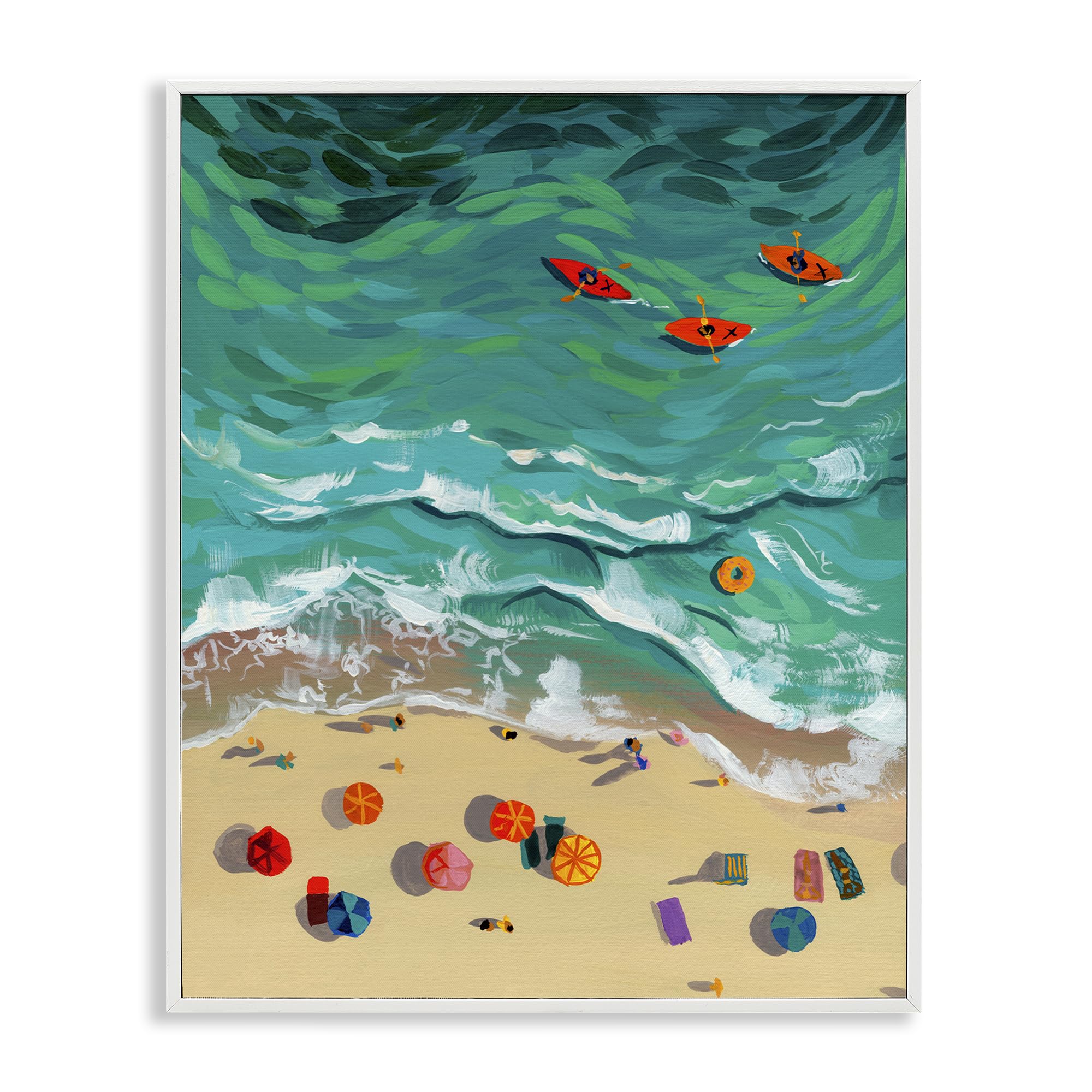 Stupell Industries Coastal White (Textured) 'Three Kayaks In Turquoise Waves'| Framed Giclee Art