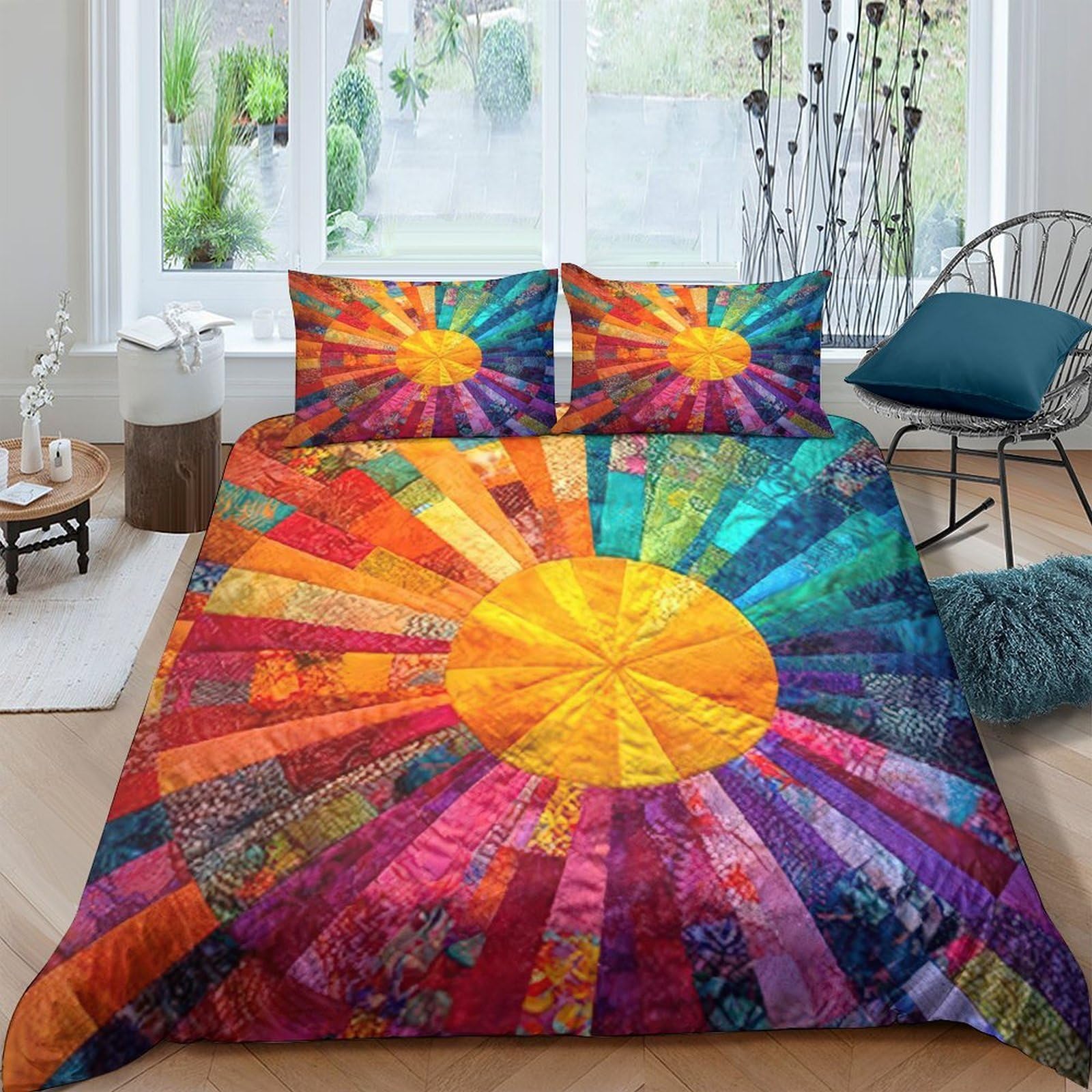 Ctjqhvkz Style-9 3D Printed Colorful Sunburst Fitted Sheet Microfiber Soft Rainbow Rays Bed Cover For Bedroom Guest Room Decor Single（135X200cm）