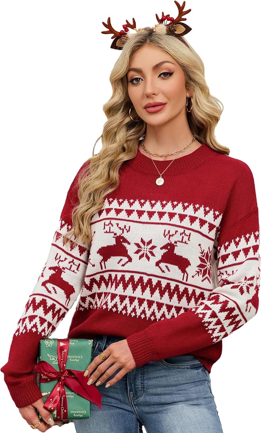 SunnyMelody Womens Christmas Funny Ugly Sweater Winter 2025 Vacation Outfits Oversized Crew Neck Xmas Pullover Tops