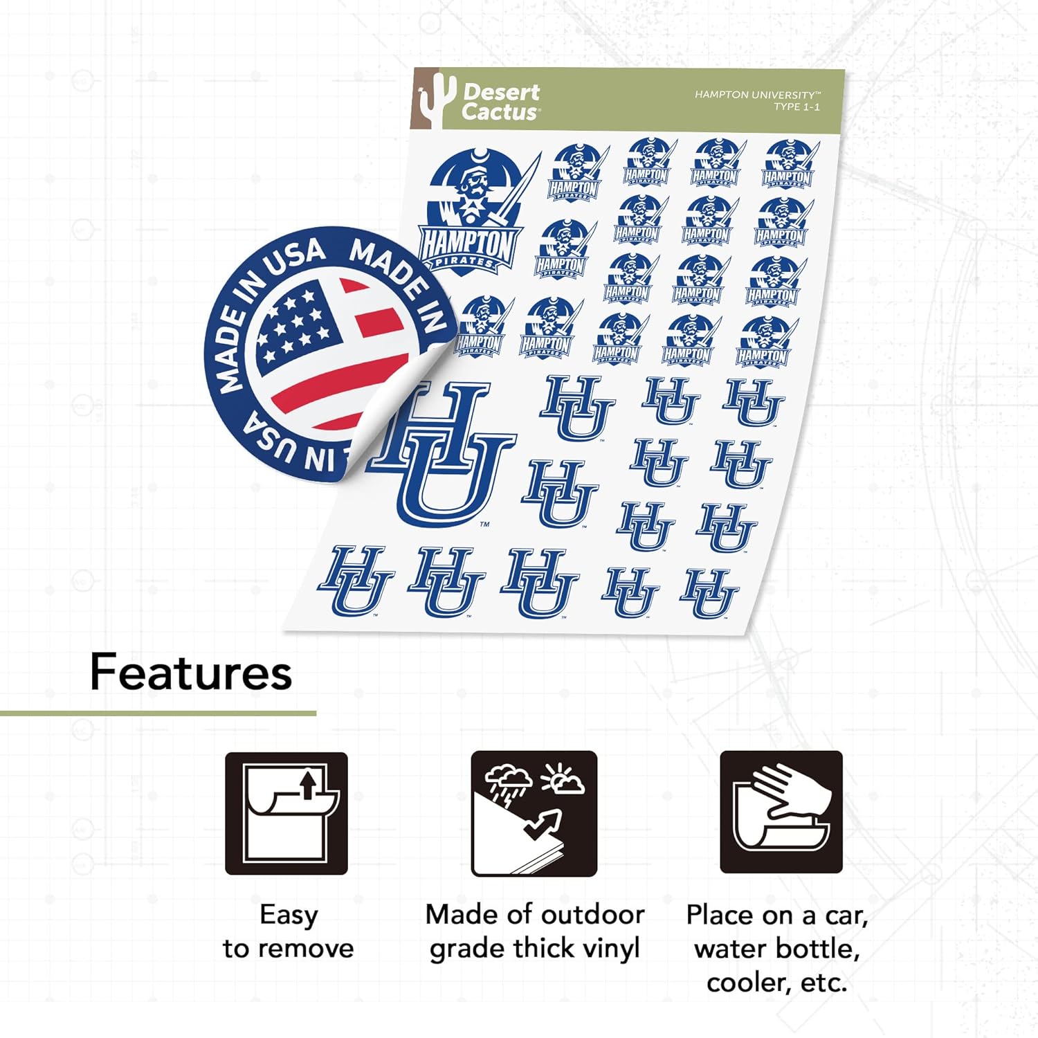 Desert Cactus Hampton University Sticker Virginia Pirates Vinyl Decals Laptop Water Bottle Car Scrapbook Sheet T1 (Type 1-1) - Image 4