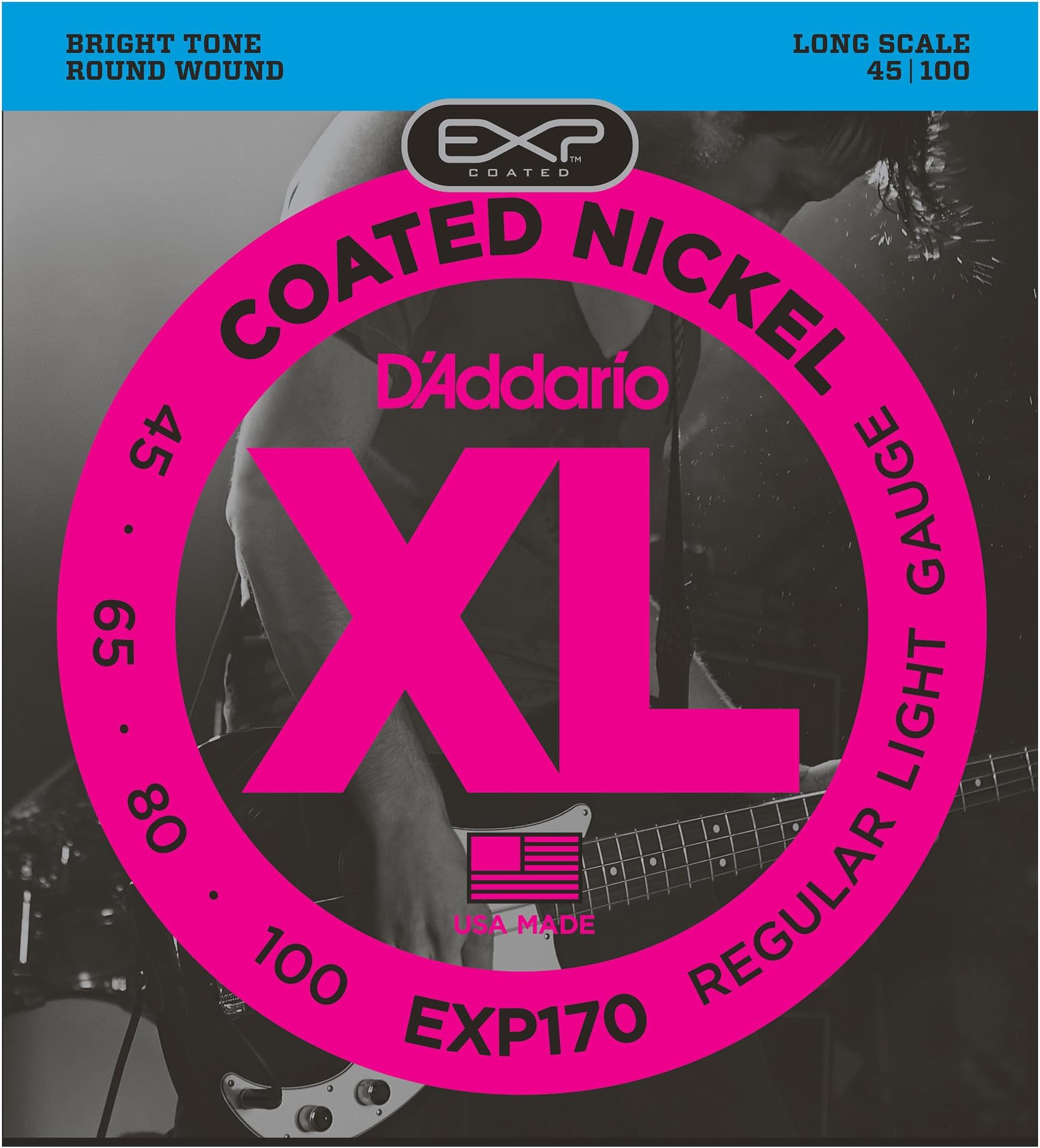 D'Addario EXP170 Coated Bass Guitar Strings, Light, 45-100, Long Scale