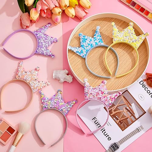 Miniatura 5 de Juexica Paquete de 12 diademas de princesa para fiestas, coronas de princesa, diadema de lentejuelas con purpurina para regalos de cumpleaños