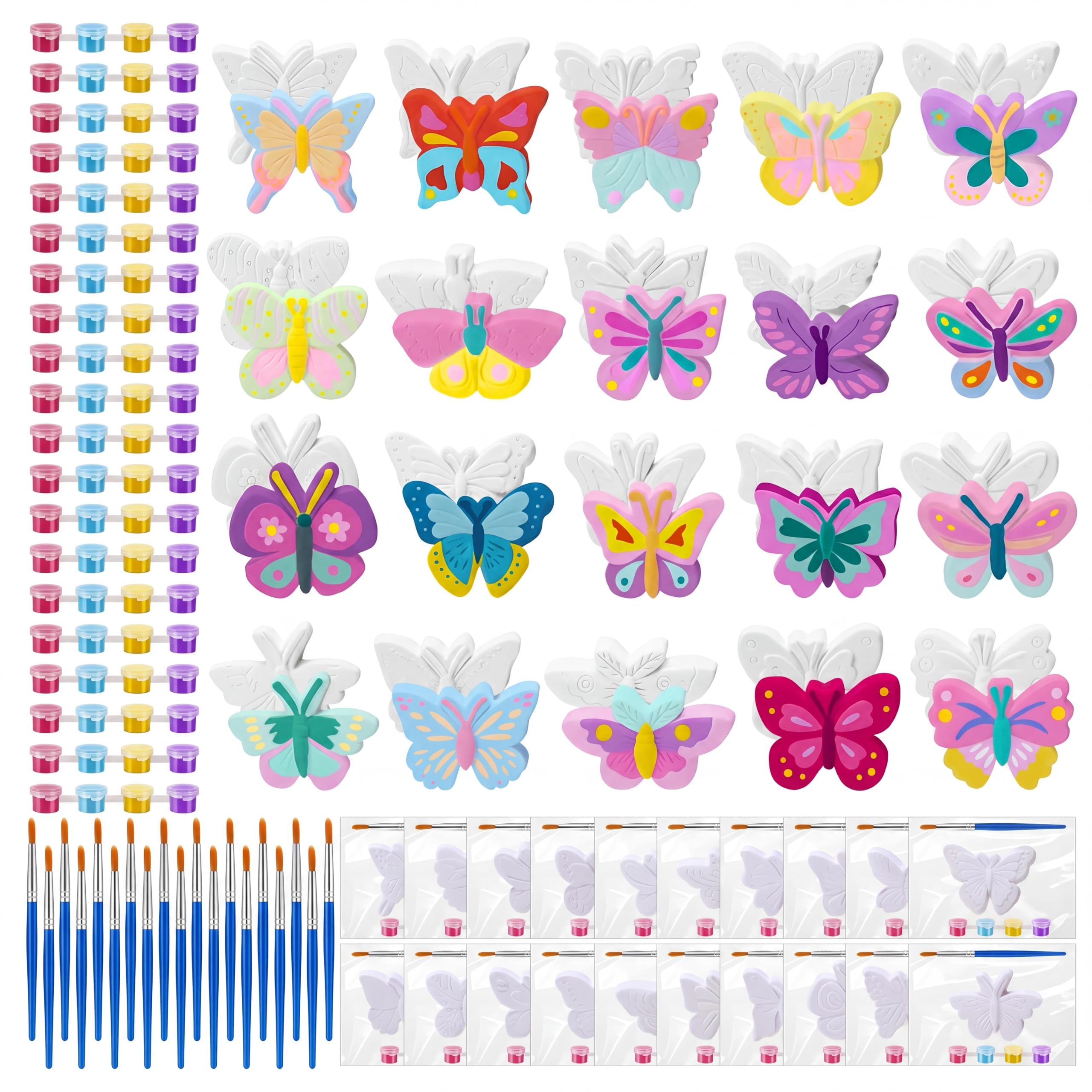 Photo 1 of JellyArch 20 Sets Ceramic Butterfly Figurines to Paint with Brushes Paints