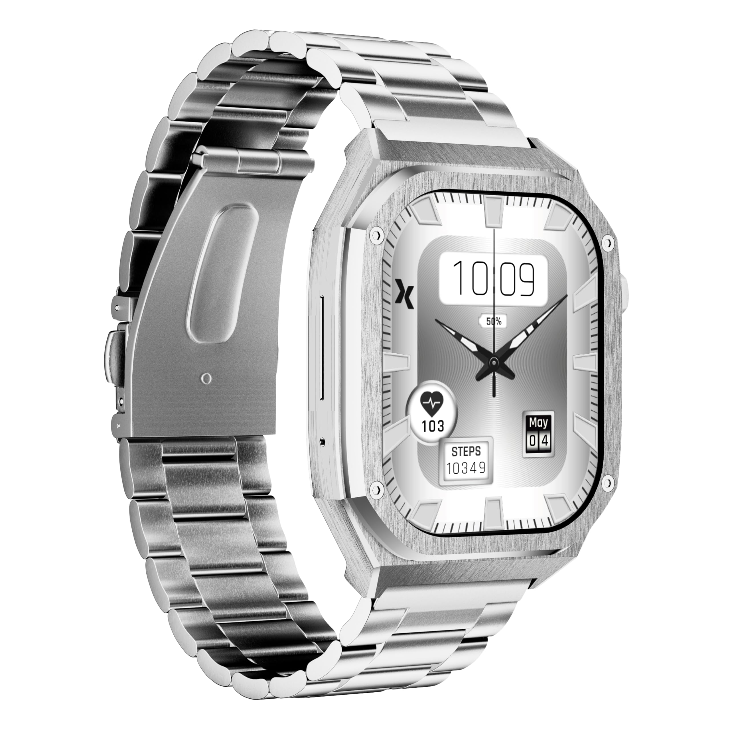 Maxcom BijouWatch® FW65 Iron S - Reloj inteligente para hombre - Pantalla Amoled de 5.0 cm - Cristal 2.5D - Función de llamada - IP68 - Rastreador deportivo - 2 correas, color plateado