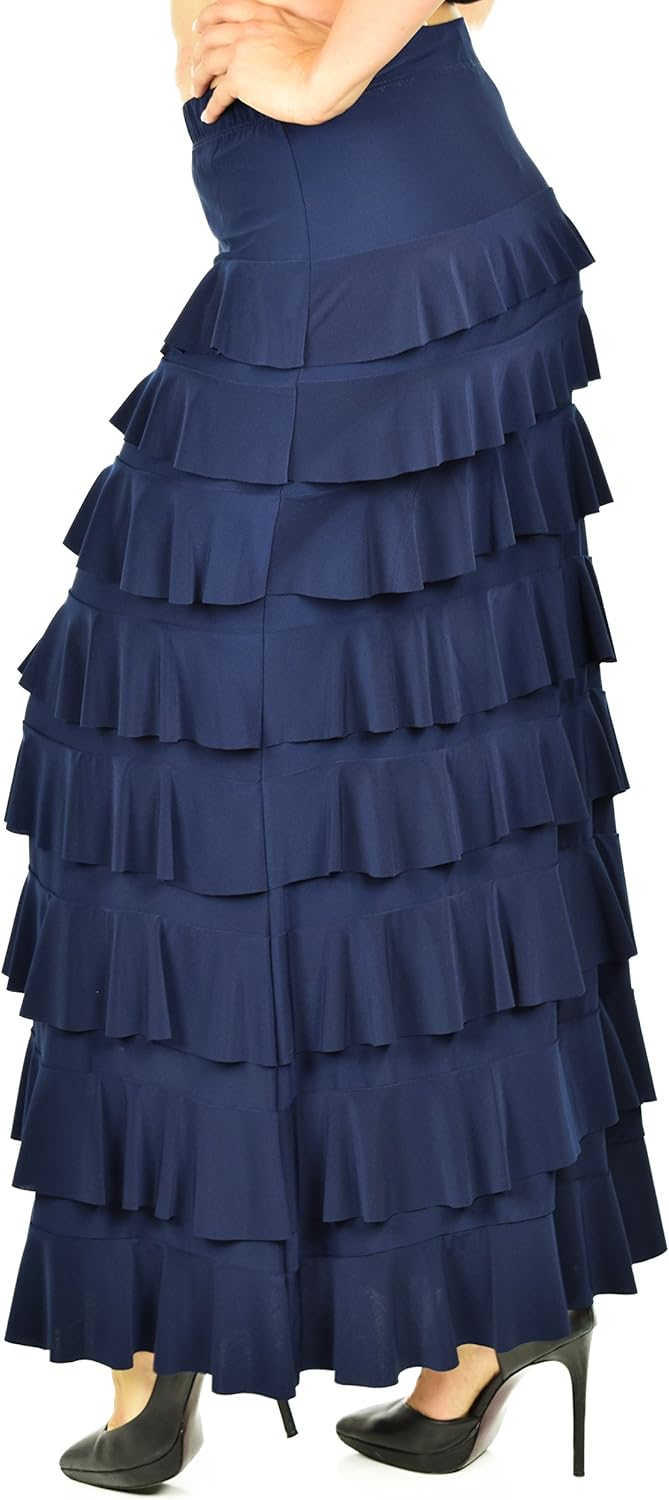 Dare2BStylish Women Waterfall 8 Tiered Boho Layered Maxi Skirt | Reg & Plus Sizes