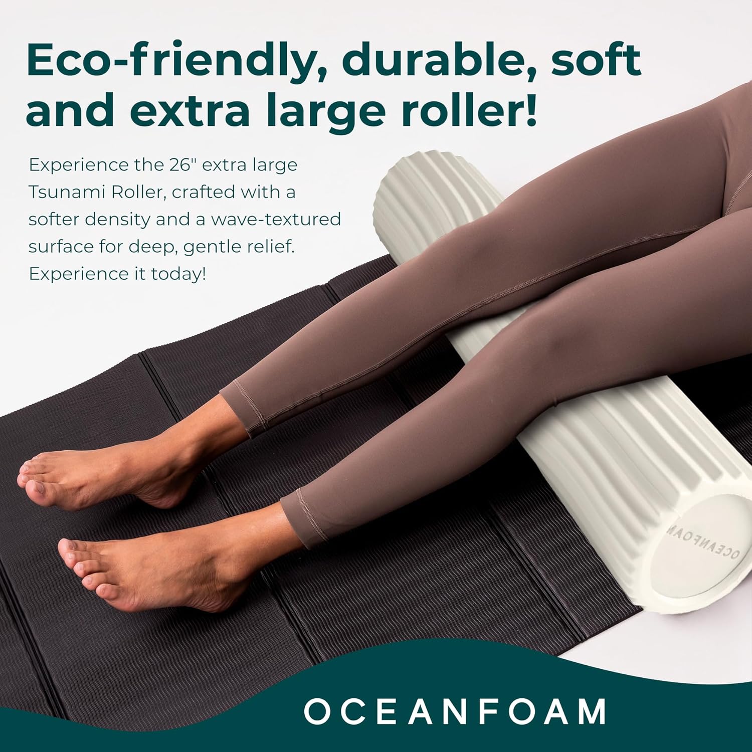 Oceanfoam Tsunami Roller (Natural) - Extra-Large, 26" x 5.9" - Soft, Textured Foam Roller for Physical Therapy, Back Pain, Exercise & Stretching - Wave Textured - Yoga, Athletics, & Wellness - Image 7
