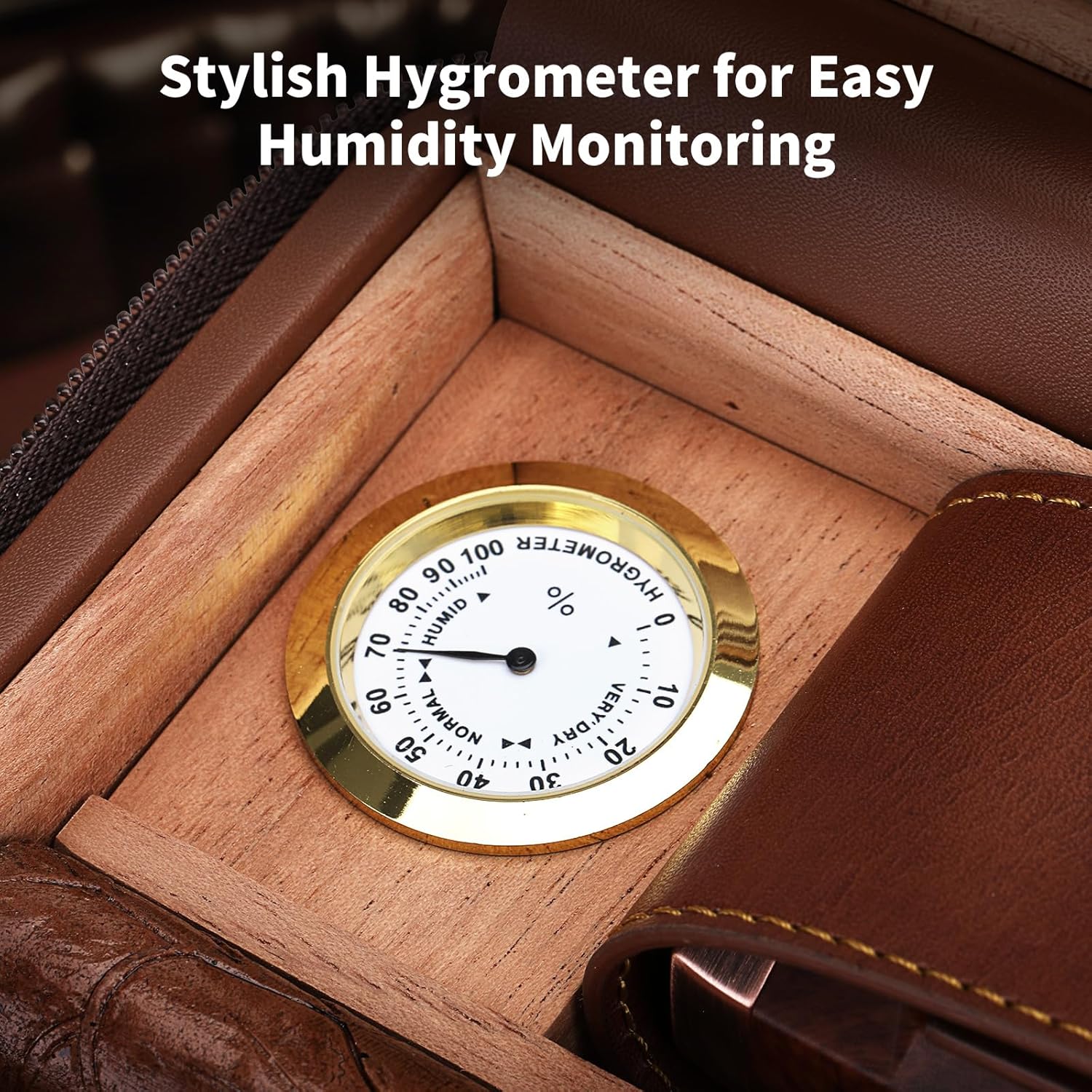 Travel Cigar Humidor Case, Cedar Wood Lined Leather Box w/ 3-in-1 Lighter-Built-in V Cutter/Holder, Humidifier, Hygrometer, Accessories Pocket, Portable 8 Cigars Storage, Gift for Men