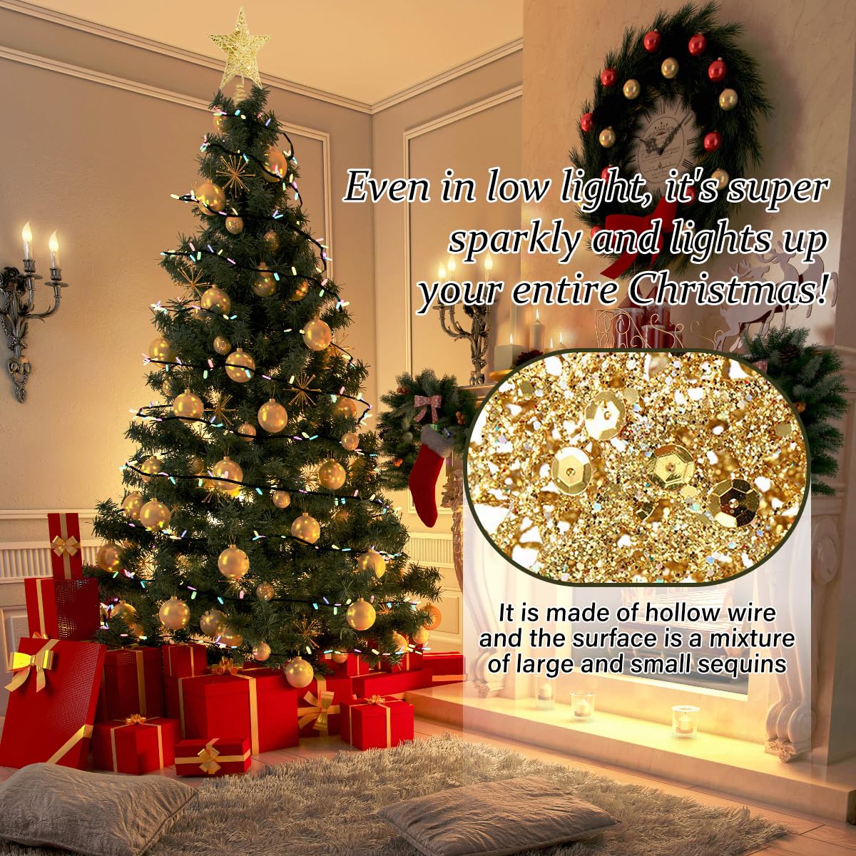 Estrella arbol Navidad, Oro, Adorno de Punta para hogar del Centro Comercial de La Fiesta (Dorado 25X20 Cm)
