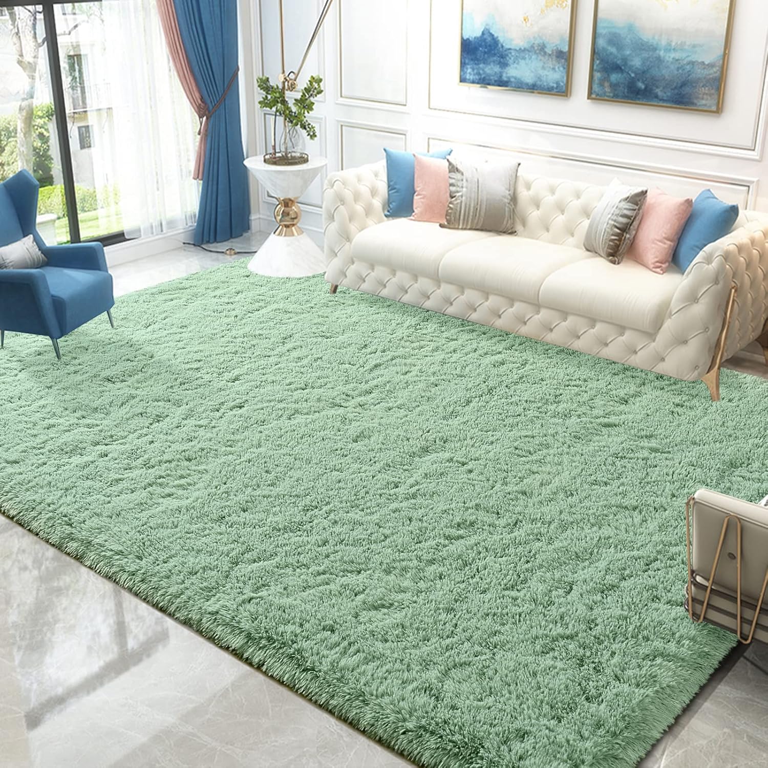 Zedrew Sage Green Area Rug 6x9 Large Rugs for Living Room Bedroom, Fluffy Soft Rug
