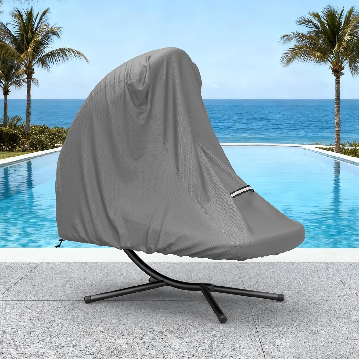 COSHNIBI Patio Hanging Chaise Lounge Cover,73 Inch Heavy Duty 600D Waterproof Outdoor Curved Steel Hammock Chaise Lounger Chair Swing Cover with Handle,Gray