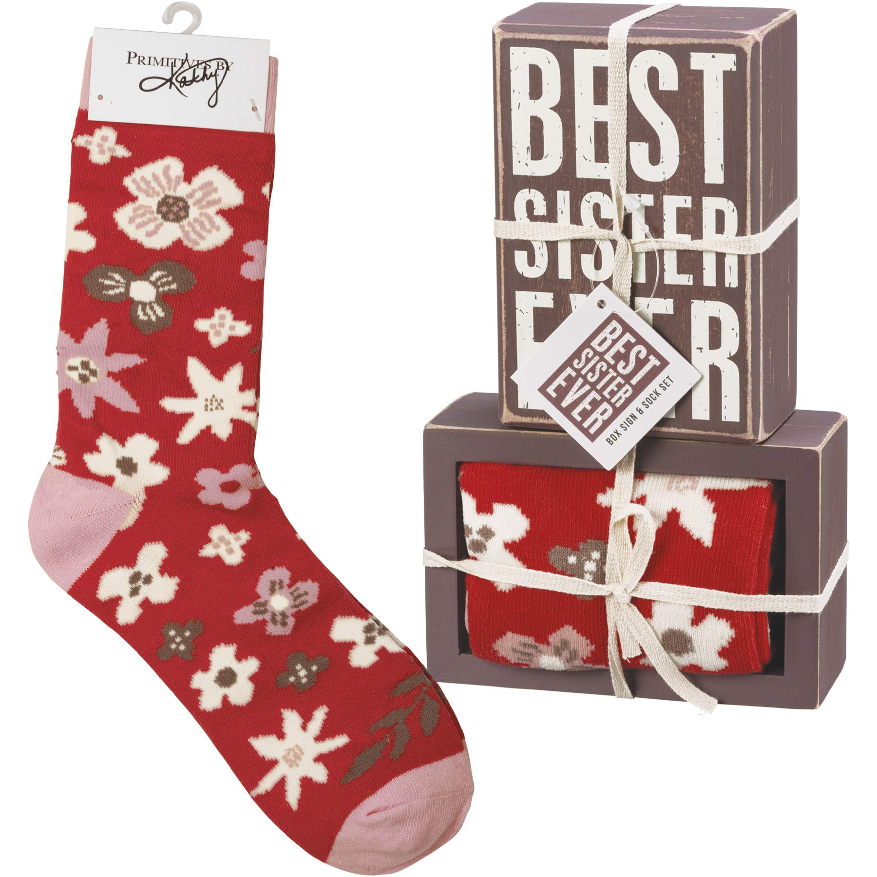 Coffret cadeau Best Sister Ever avec pancarte rustique et chaussettes pour anniversaire
