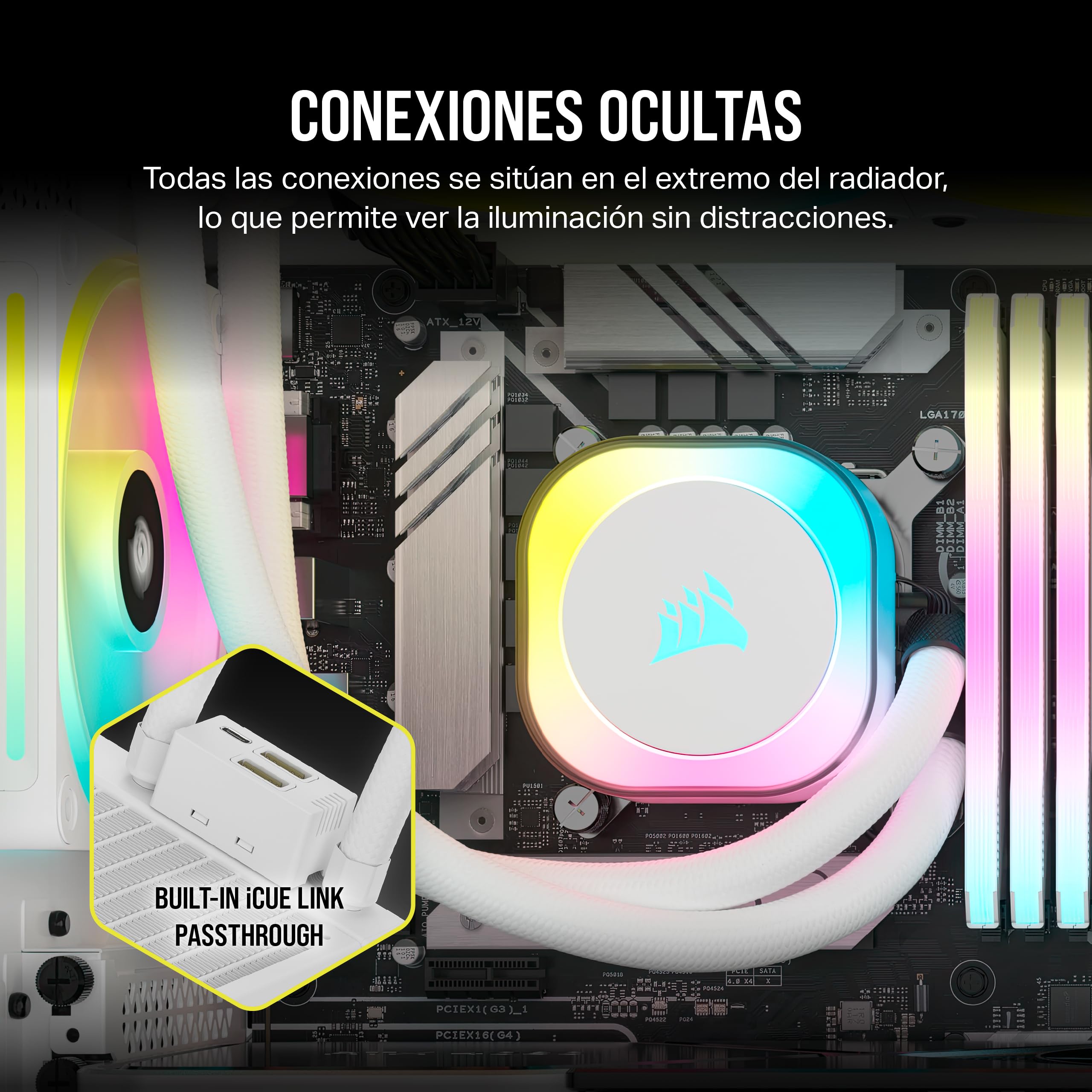 CORSAIR iCUE LINK H100i RGB Refrigerador Líquido Para CPU - 240mm AIO - Ventiladores QX120 RGB - Se Adapta a Intel® LGA 1700, AMD® AM5 - Concentrador de Sistema iCUE LINK Incluido - Blanco