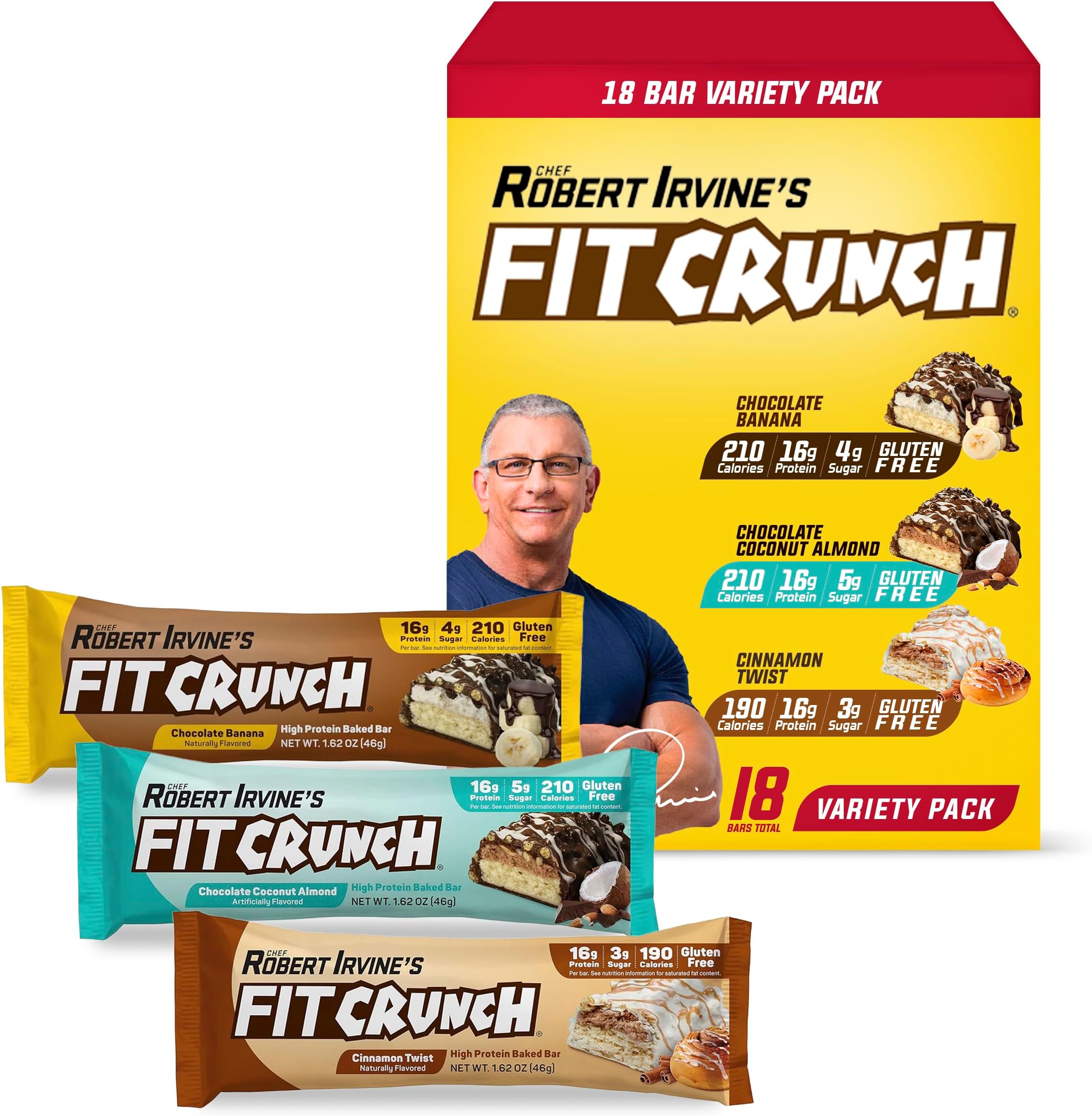 FITCRUNCH Snack Size Protein Bars, 6-Layer Baked Bar, 3g of Sugar, Gluten Free & Soft Cake Core (18 Count, Variety Pack)