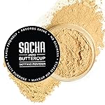 Sacha BUTTERCUP Mini Setting Powder. No Ashy Flashback. Blurs Fine Lines and Pores. Loose, Translucent Face Powder to Set Makeup Foundation or Concealer. For Medium to Dark Skin Tones, 0.35 oz.