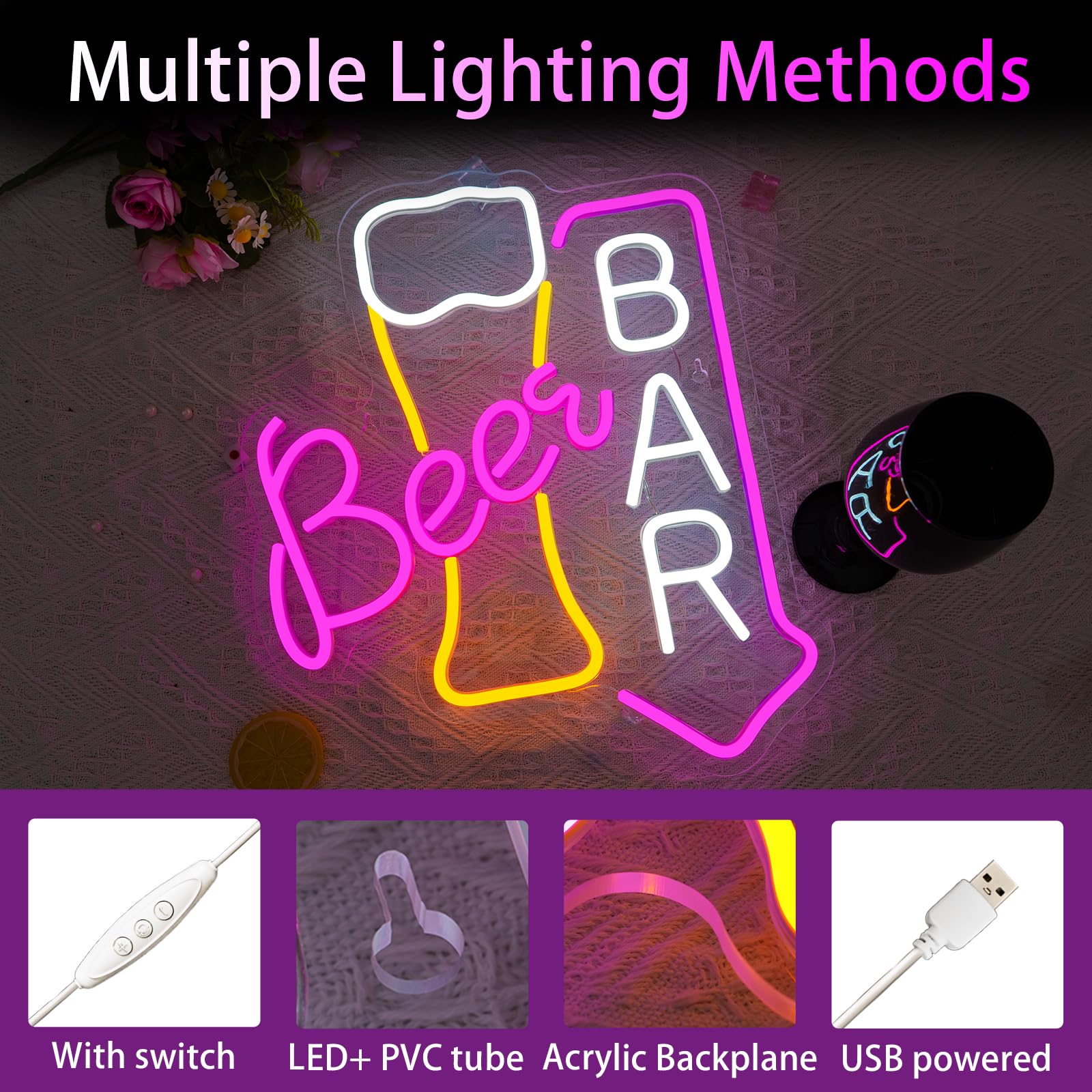 Wanxing Enseigne néon pour décoration murale, lampe néon pour bar à bière, panneau lumineux néon pour bar, bar à bière, décoration d'intérieur, magasin, boîte de nuit