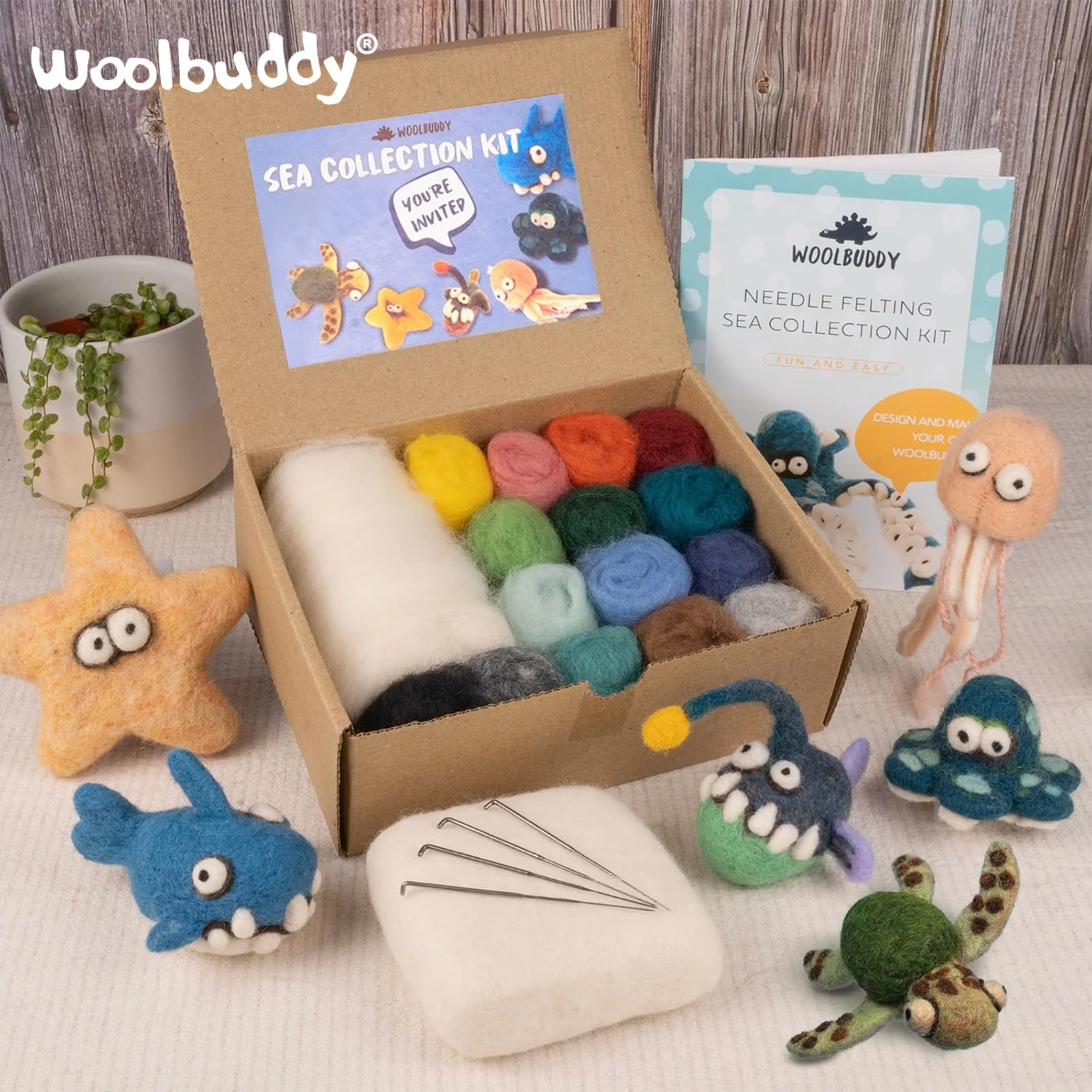 Woolbuddy Nadelfilz-Set, Meerestier-Filz-Sets für Anfänger, Erwachsene und Kinder, Basteln für Erwachsene, DIY, Filzpad, Anleitung (evtl. nicht in deutscher Sprache)