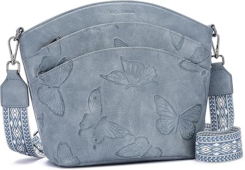 Vista 10 de BELTANA Bolsos cruzados para mujer, bolso cruzado mediano con múltiples bolsillos, correa ajustable, diseño de mariposa Zipper Pockets, Adjustable