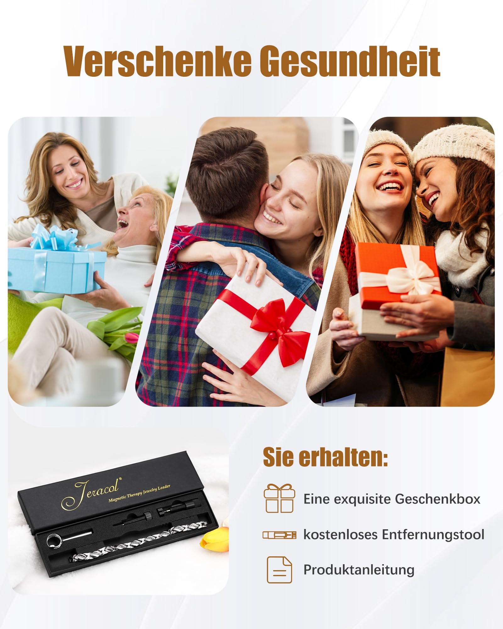 Jeracol Magnetarmband Damen und Magnetringe, Reduziert Schmerzen und Arthritis Edelstahl Therapeutisches Magnet Armband einstellbare Größe & Schmuck Geschenkbox Energetix