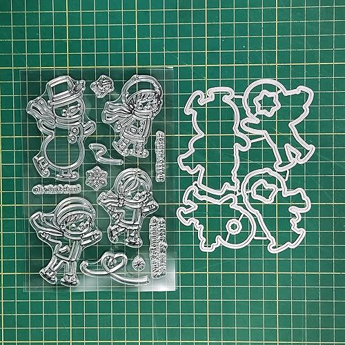 Miniatura 4 de Qoiseys Juegos de sellos y troqueles transparentes de esquí de invierno para hacer tarjetas, plantillas de corte troquelado para álbumes de