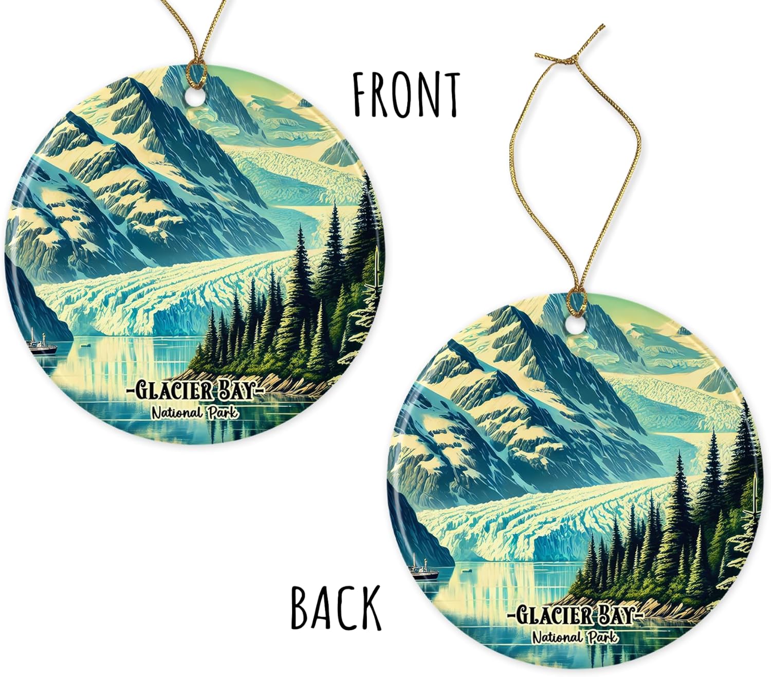 Glacier Bay Ornament - Alaska Travel Keepsake - National Park Xmas Ornament - Memory Ceramic Ornament - Glacier Bay Holiday Printed on Both Sides - Image 3