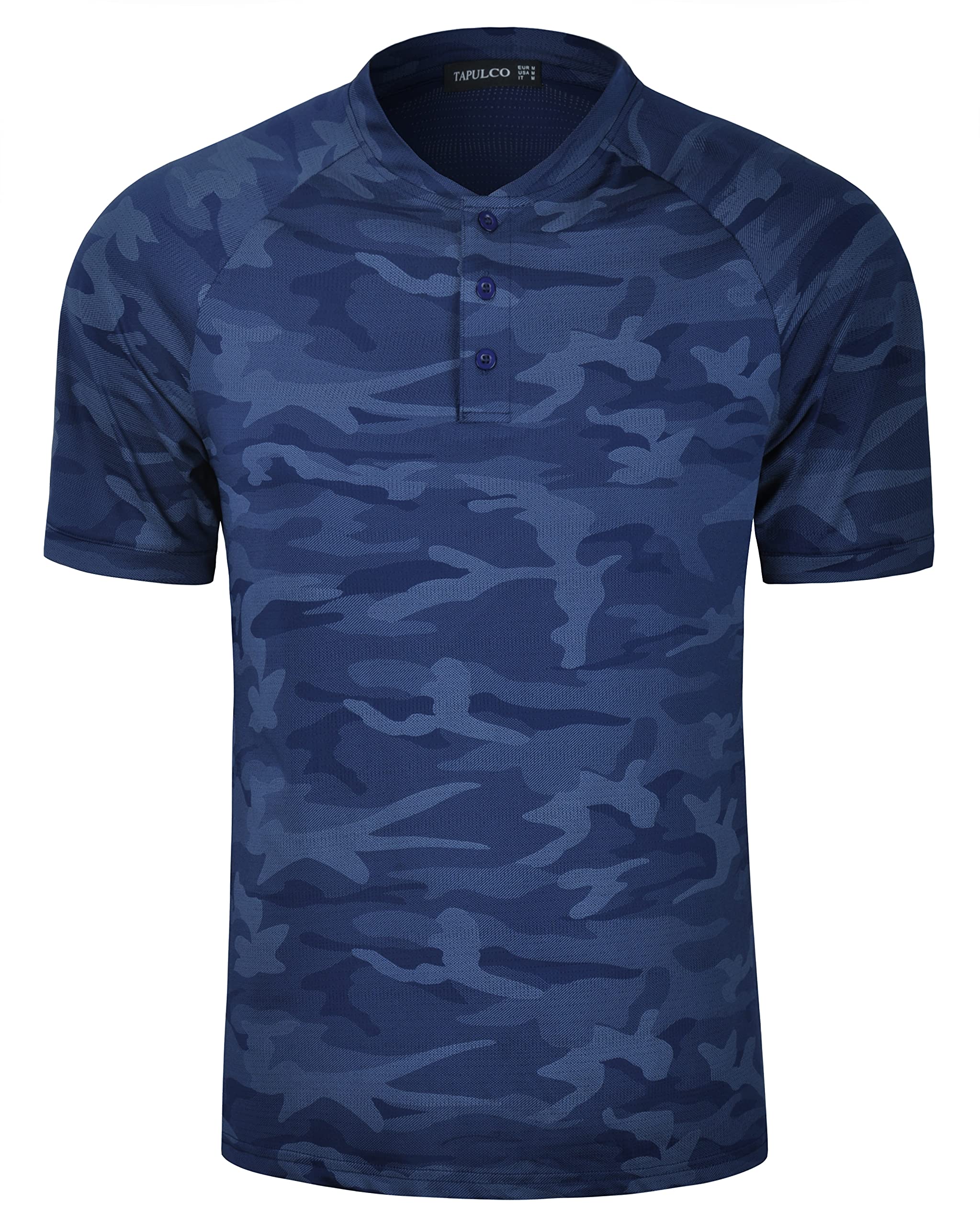 TAPULCO Mens Collarless Golf Shirts Short Sleeve Dry Fit Stretch Casual Breathable Lightweight Tshirts