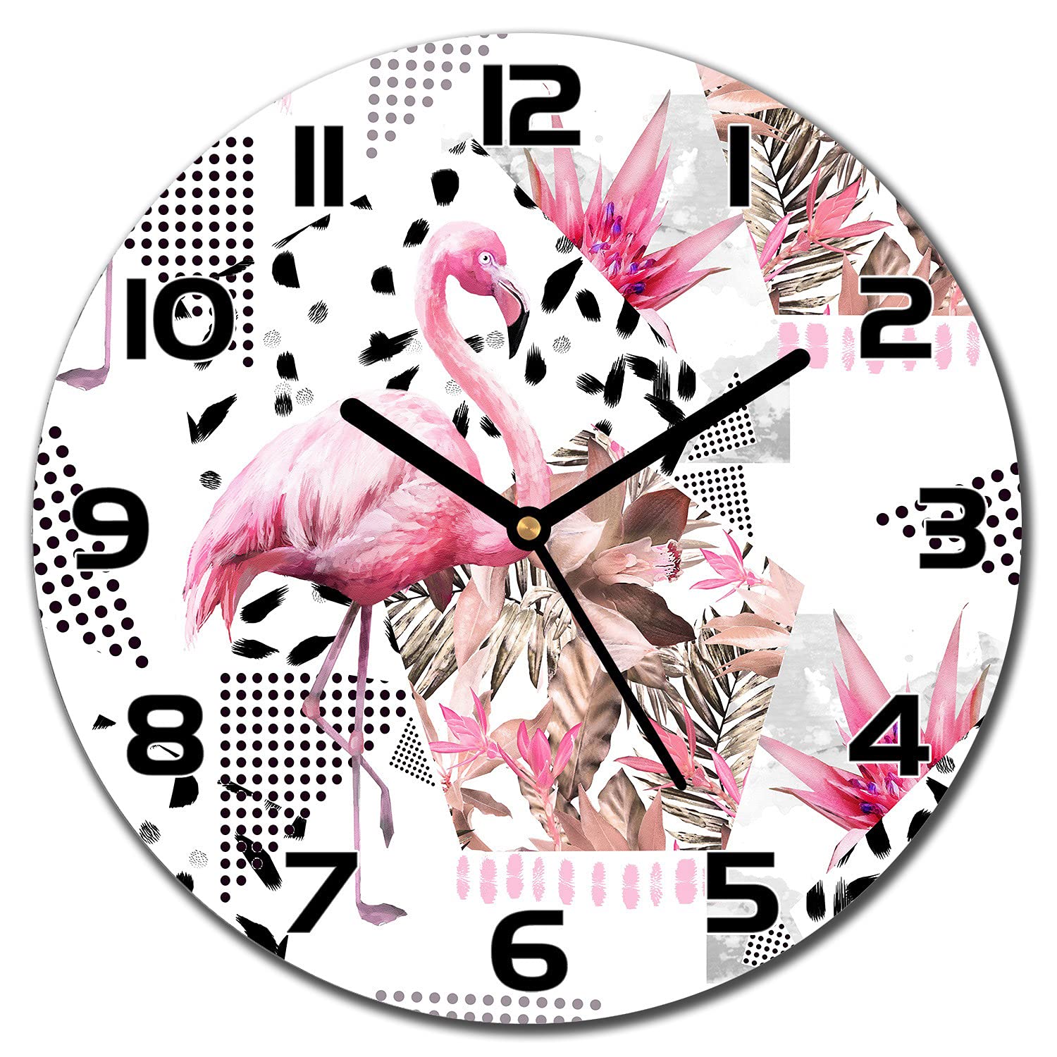 Horloge en verre murale design moderne impression abstrait flamingo 30 cm