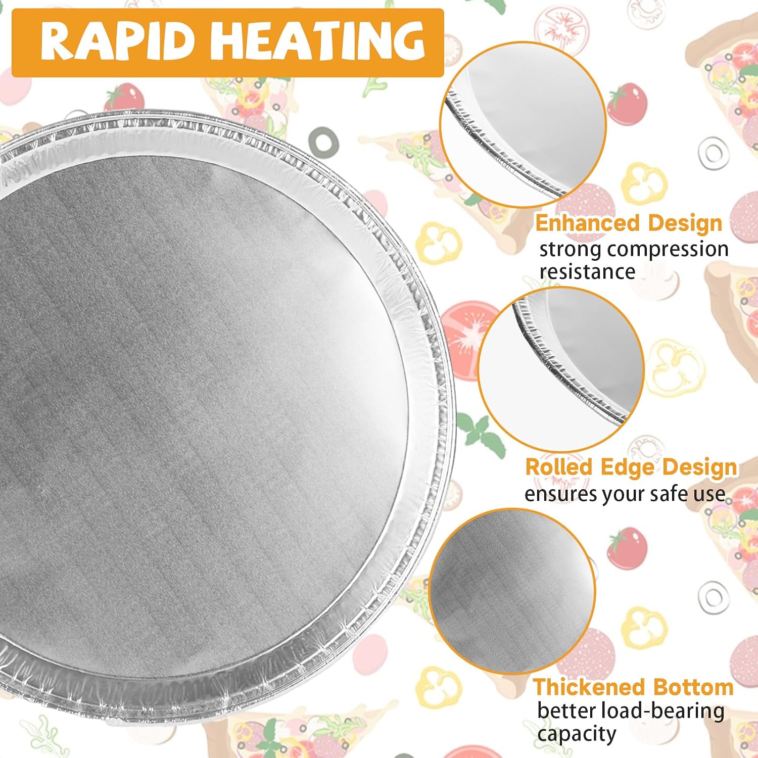 50 Pack 12 Inch Disposable Round Foil Pizza Pan Trays Aluminum Pizza Pans for Personal Pizzas, Round Tin Foil Pan for Cookies, Cake, Focaccia - Freezer & Oven Safe