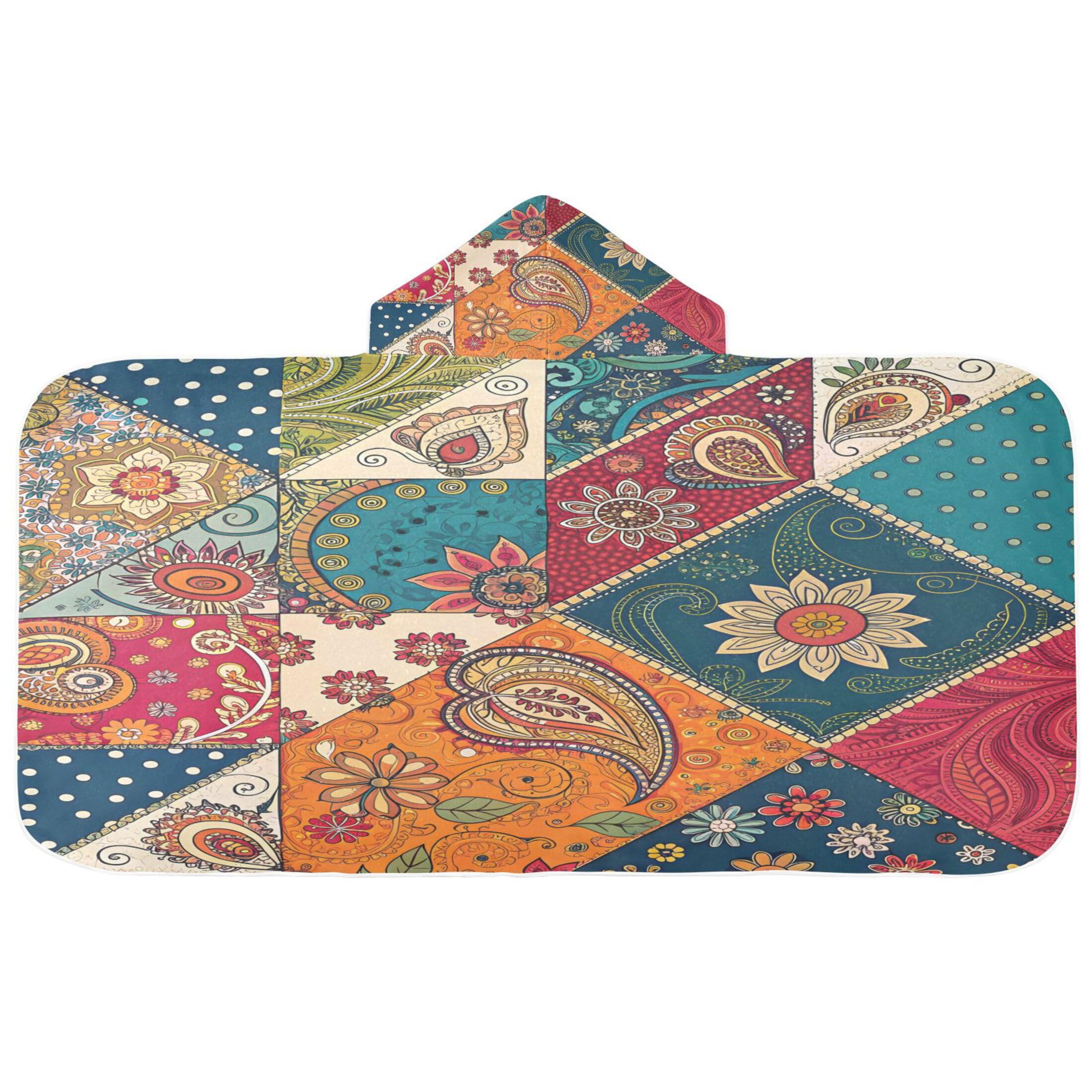 Fuauuyl Tribal Patchwork Kantha Hooded Baby Bath Towel Soft & Breathable Towel for Newborns Infants Toddlers, Nursery Essential