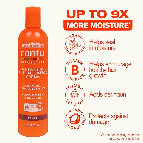 Cantu Moisturizing Curl Activator Cream for Natural Hair with Pure Shea Butter, 12 fl oz (Pack of 2)