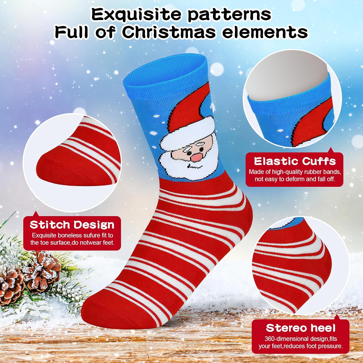 8 Pairs Fun Christmas Socks for Adults Bulk, Funny Xmas Gifts for Women Men Novetly Crew Cotton Holiday Sock Set - Image 5