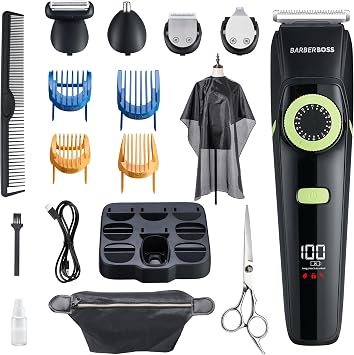 Barberboss Men's Beard Trimmer & Hair Clippers Men, Nose Trimmer Men, Men's Grooming Kits, Waterproof-QR-6090