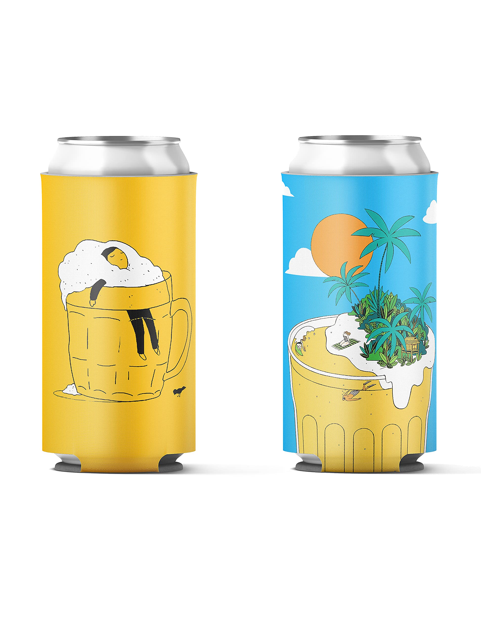 500ml Can Coozy/650ml Bottle Sleeve, Drink Insulator,Can Cooler (Set of 2,Large) (Beer Dippin & Summer Vibes)