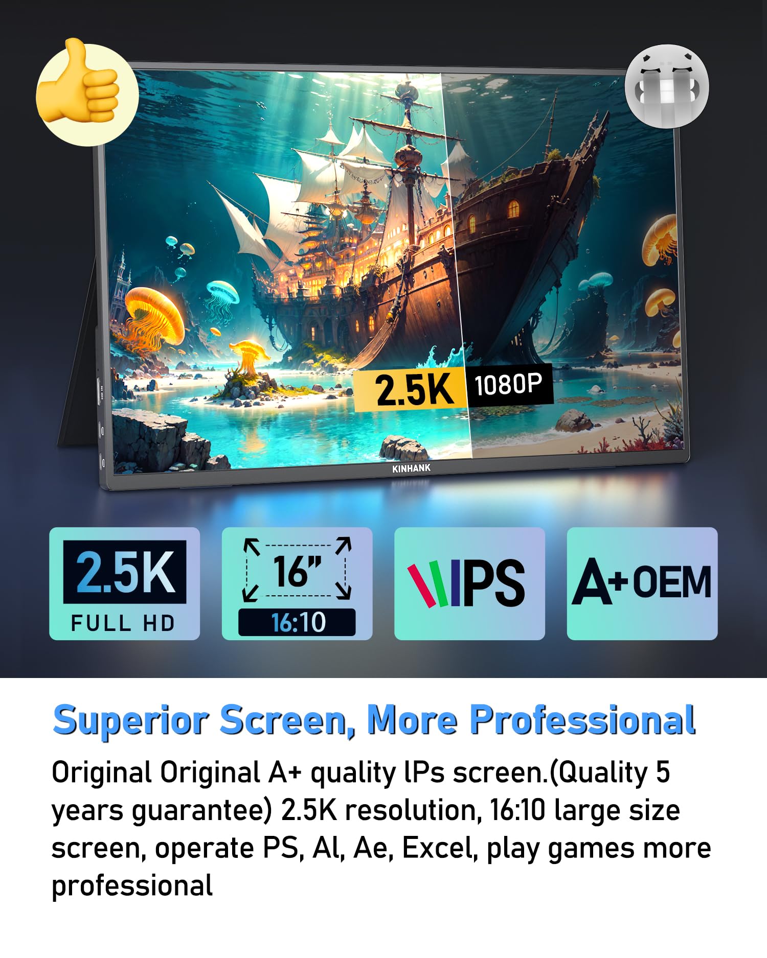 Amazon.co.jp: 2.5K 144Hz ポータブルゲーミングモニター 16インチ