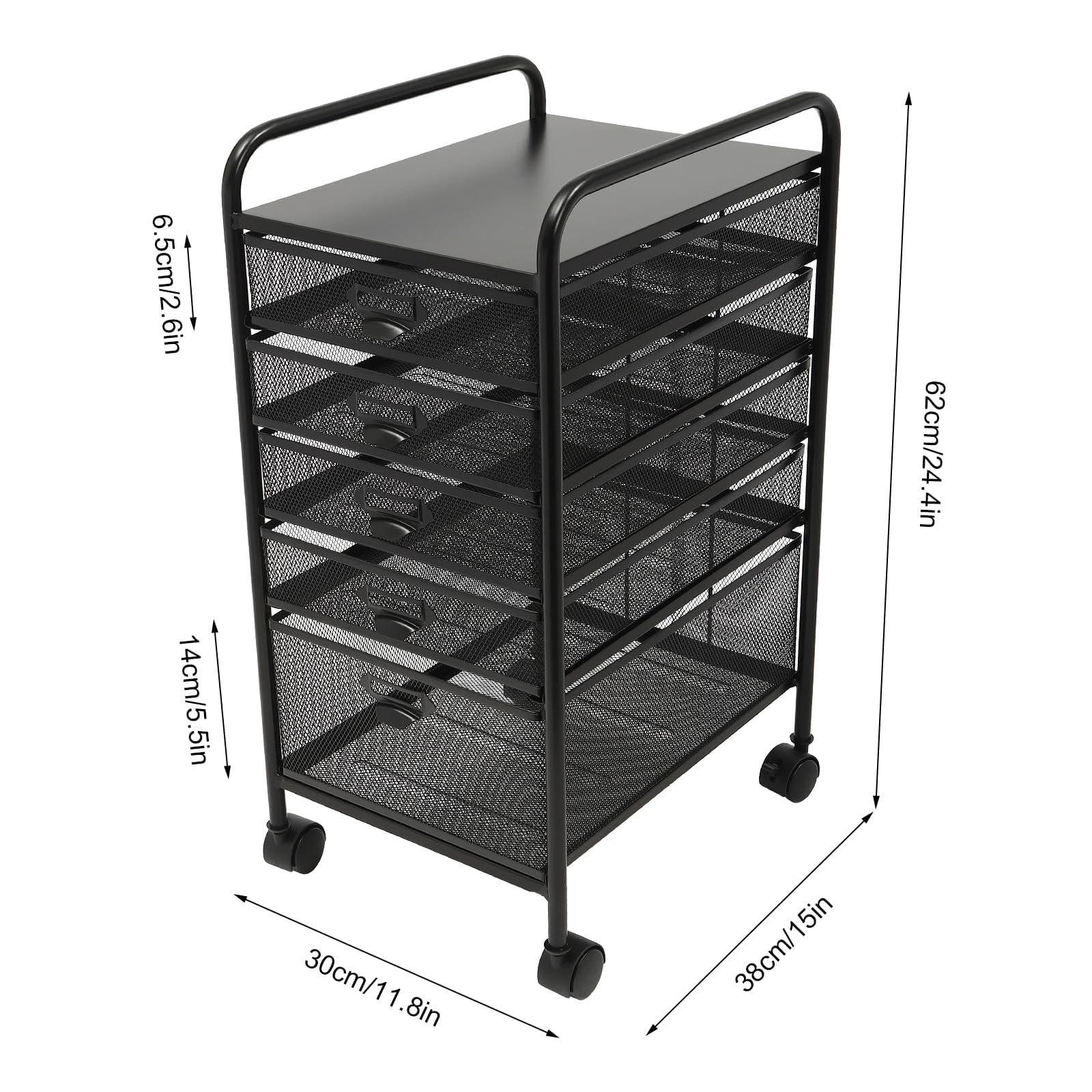 Carro para Archivos rodante con asa Carro de Almacenamiento utilitario con 5 cajones Ruedas con Cerradura o Escuela, Dormitorio, Oficina, Biblioteca, habitación de niños, Blanco
