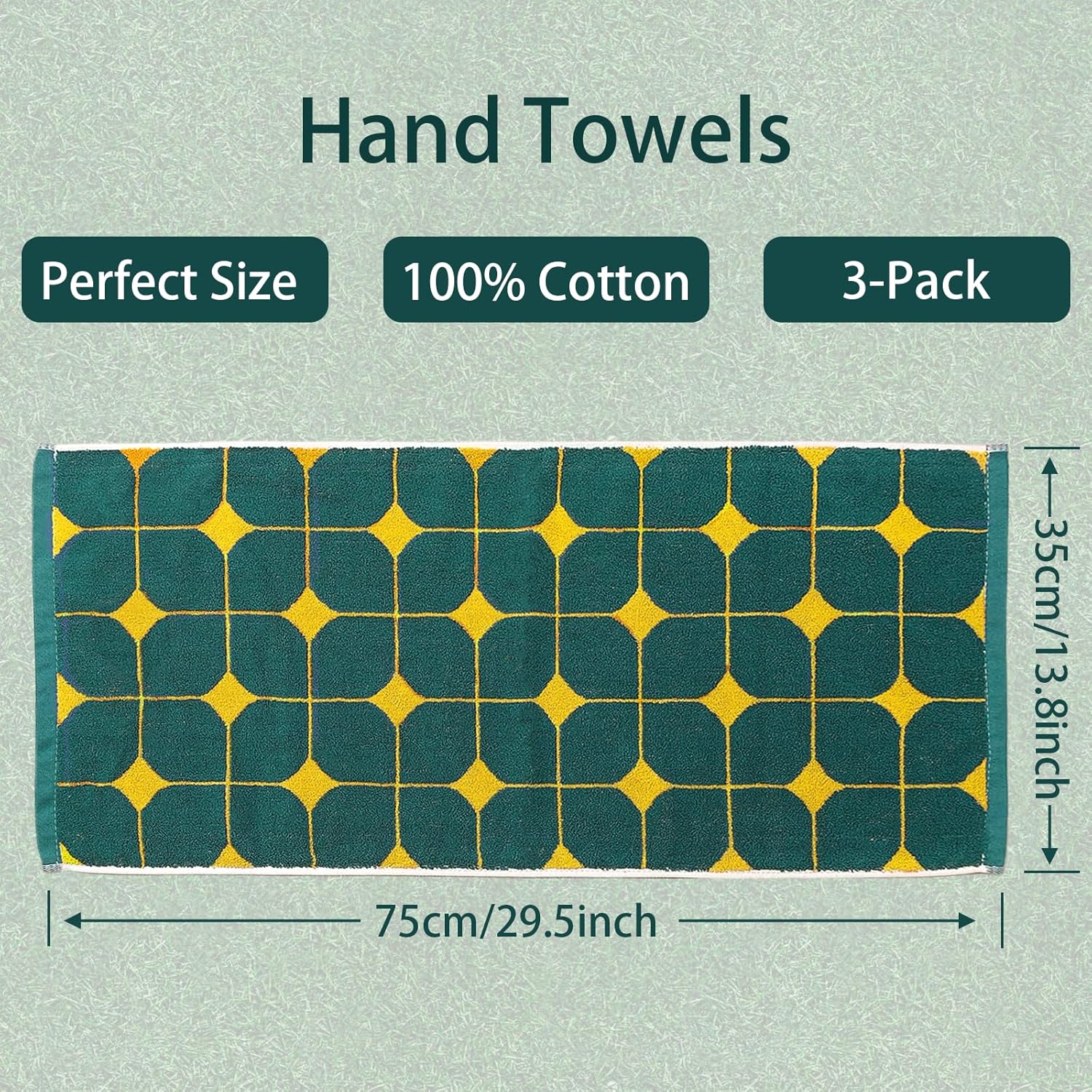 Towels Set 100% Cotton Soft Hand Towels Cute Diamonds Design for Bathroom, Absorbent Decorative Hand Towels Set for Shower, Spa, Daily (Yellow 3 Pack, Diamond) - Image 2